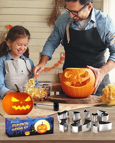Miniatura 6 de Fenvella Kit de tallado de calabaza para niños, herramientas seguras de tallado de calabaza, juego de tallador de calabazas de acero inoxidable