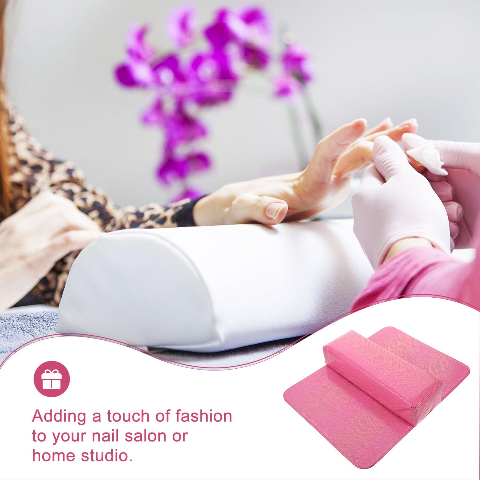 Cuscino per Manicure Unghie Rosa in Pelle Pu, Poggia Mani | Imbottitura in Spugna, Lavabile e Compatto, per Uso Salone e Casa, Design Elegante