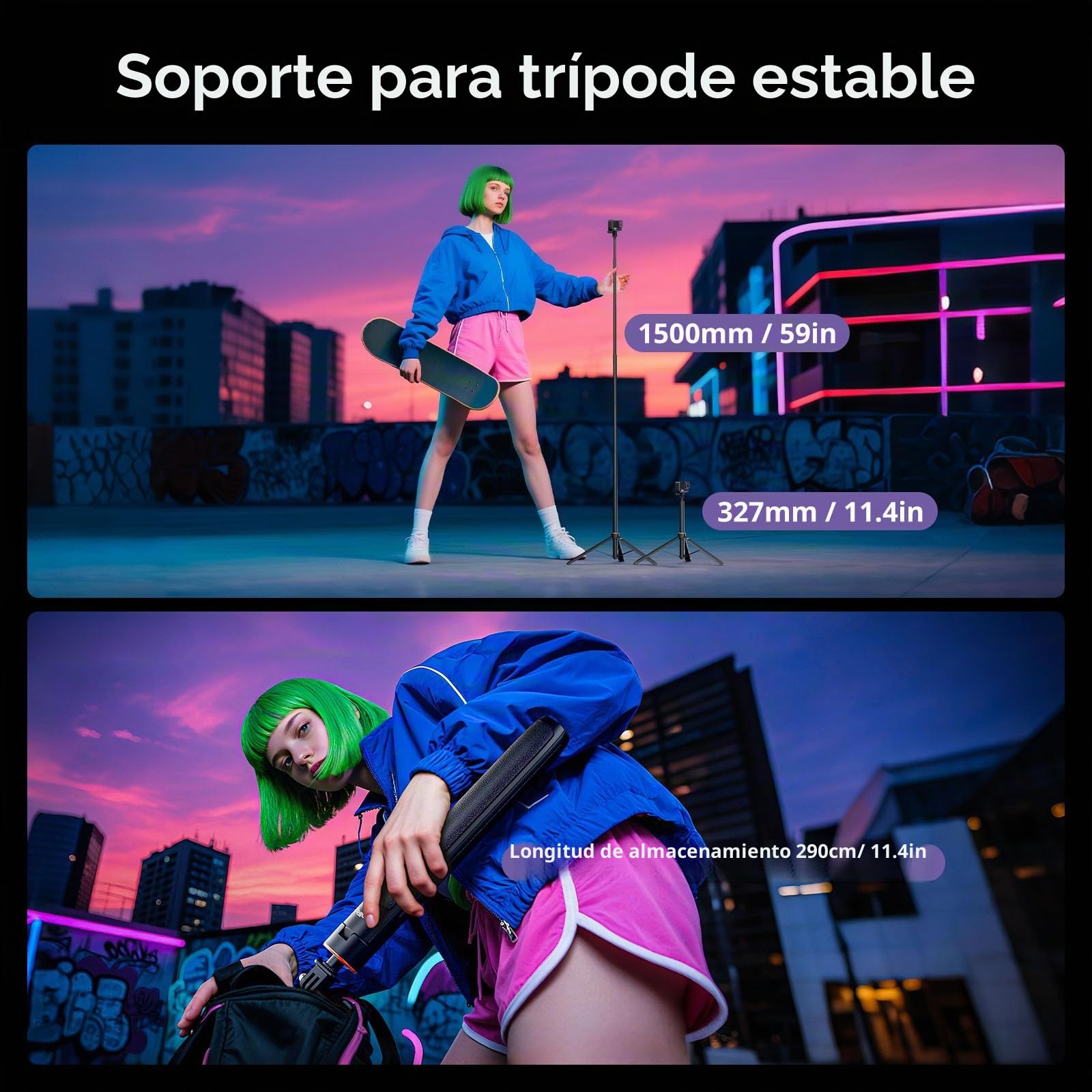 SmallRig 59" Selfie Stick trípode para GoPro Hero 12/11/10/9, para DJI Action 4/5 Pro, cámara panorámica invisible para Insta360 X4/X5, soporte de barra de extensión ajustable 5284