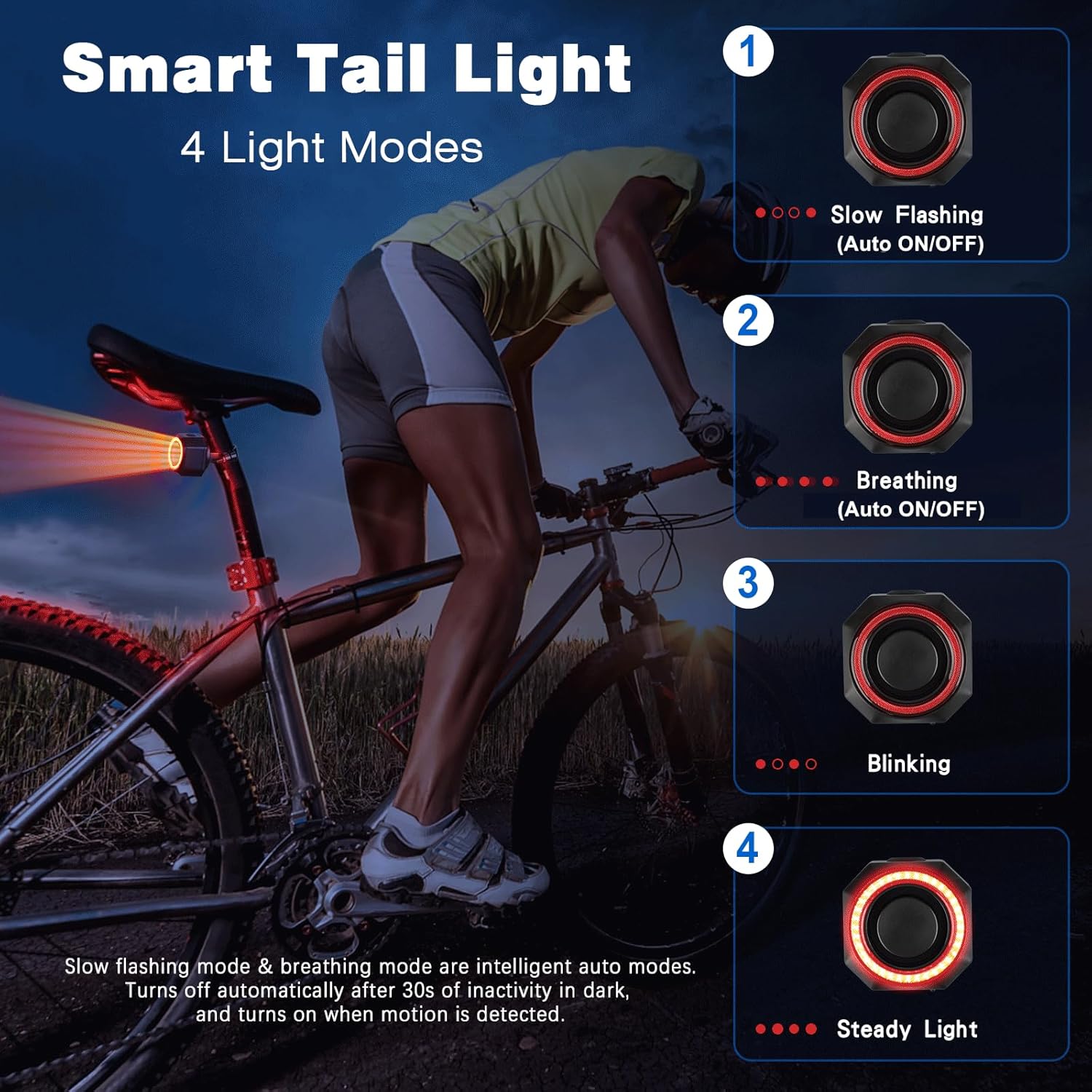 WSDCAM Smart Bike Tail Light Alarm Bike Brake Light Auto ON/Off Anti Theft Bike Alarm with Remote Waterproof Bicycle Alarm Rear Bike Light Bicycle Tail Light LED Rechargeable