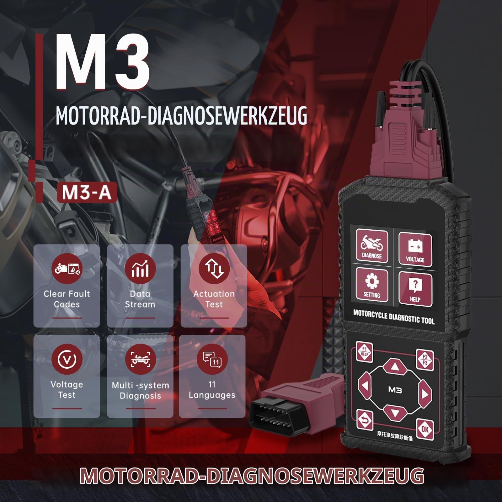 Motorrad System Diagnosetest Messgeräte OBDII Motorrad Fehlercodeleser Scanner Passend Kompatibel für Yamaha 2/3/4P, Kawasaki 4-6P, Honda 4P, OBDII