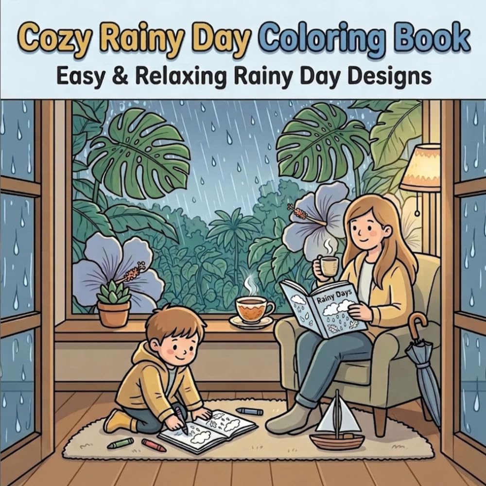 Cozy Rainy Day Coloring Book: Easy & Relaxing Rainy Day Designs