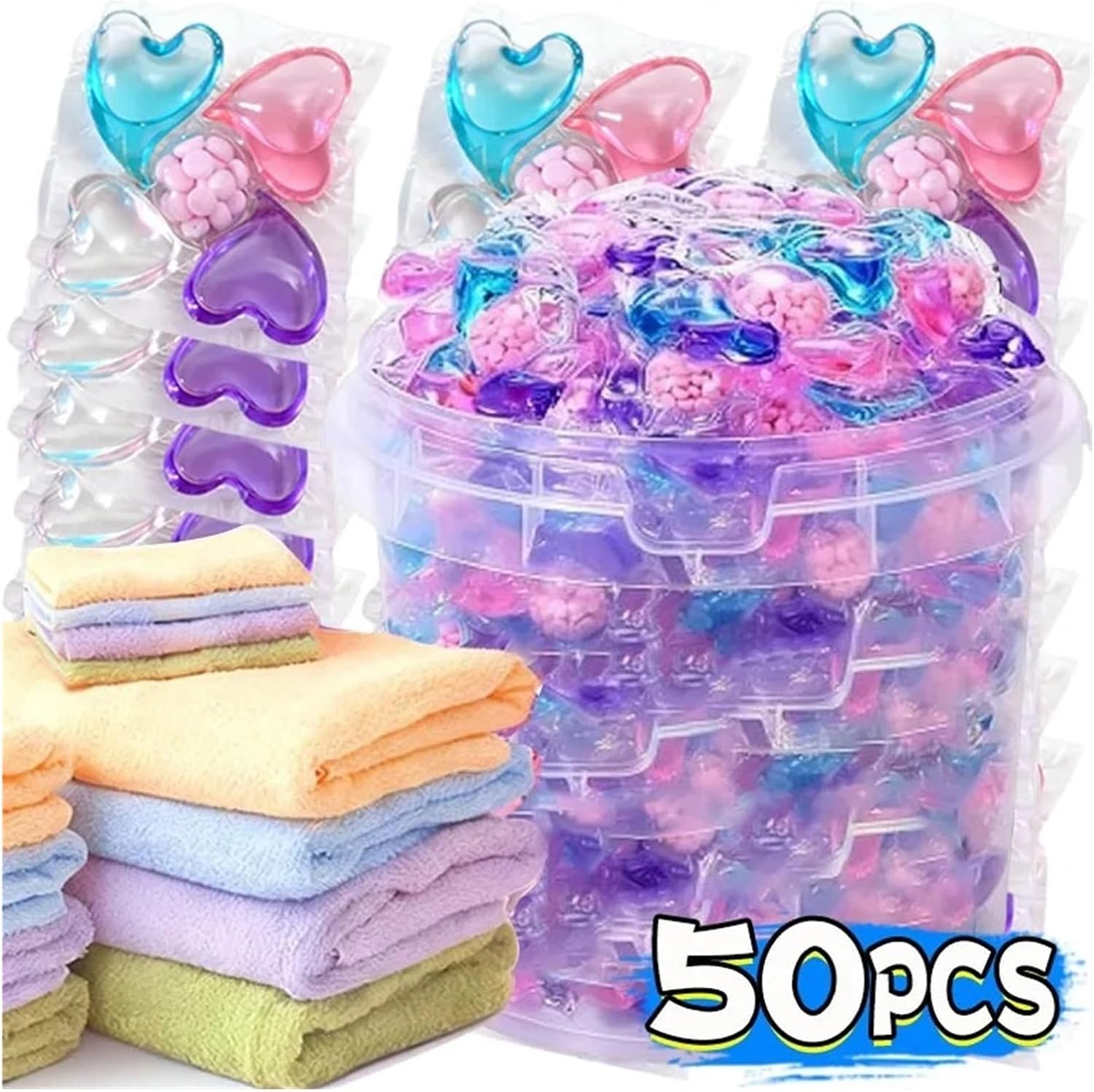 5 In 1 Detergent Liquid Capsule Ball Multi-purpose Strong Detergent Gardenia Laundry Pods Bucket Laundry Scent Fragrance Beads(50PCS)