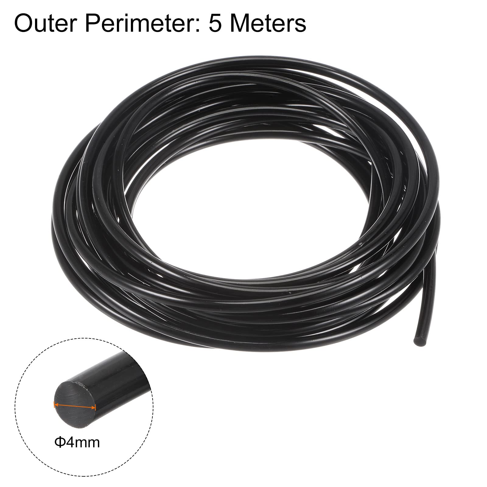 sourcing map Polyuréthane Courroies Rondes 4mm Diamètre 16.4 Pieds(5 Mètres) Longueur Lisse Surface PU Uréthane Ceinture pour Transmission, Noir
