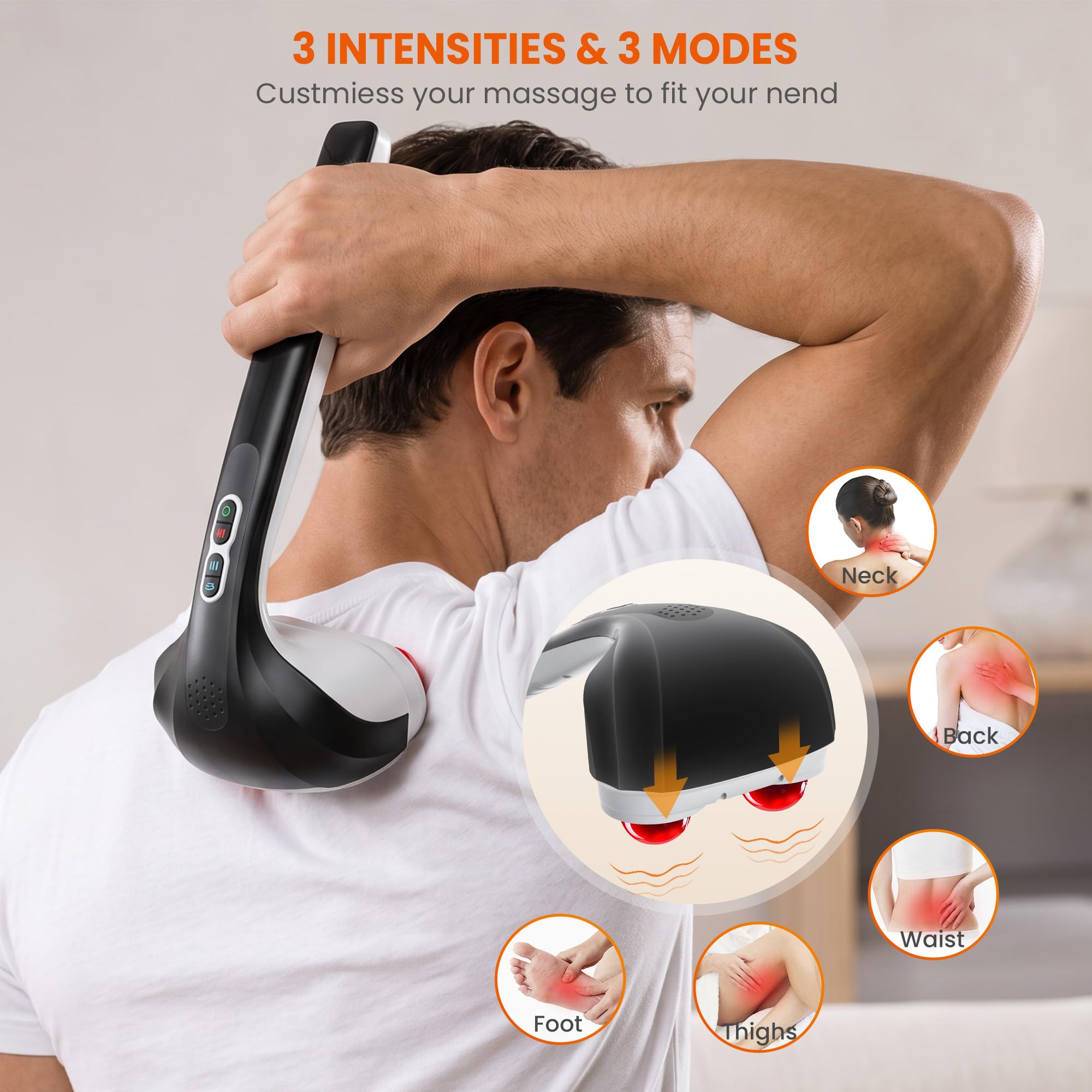 Snailax Masajeador de Mano Eléctrico para Espalda - masaje de percusión inalámbrico recargable con calor para espalda, masajeador portátil para aliviar el dolor, fatiga