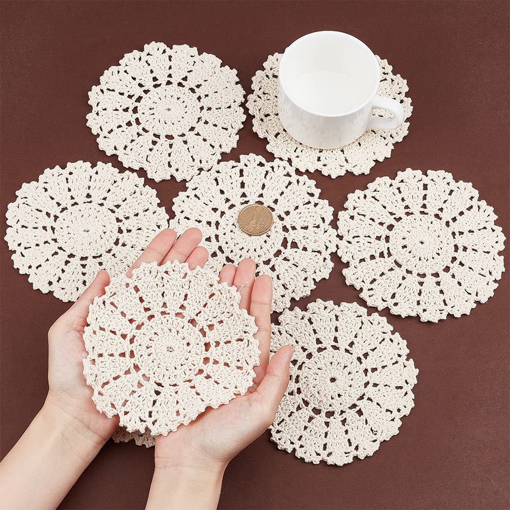 8 Stück Gehäkelte Untersetzer Aus Baumwolle – Handgemacht, Rund (12.5 Cm), Böhmischer Spitzen-Look, Waschbar