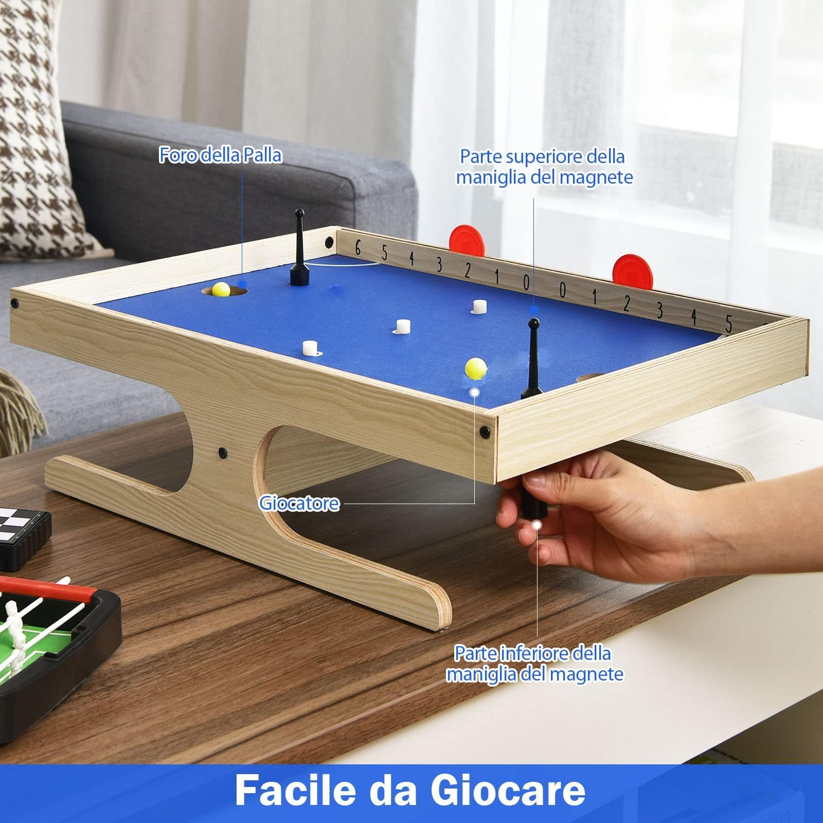 RELAX4LIFE Hockey Magnetico da Tavolo – Gioco Portatile con 2 Maniglie Magnetiche, 2 Segnapunti, 2 Palline e 3 Magneti di Ricambio – Dimensioni 45 x 33,5 x 14 cm – Divertimento per Bambini e Adulti