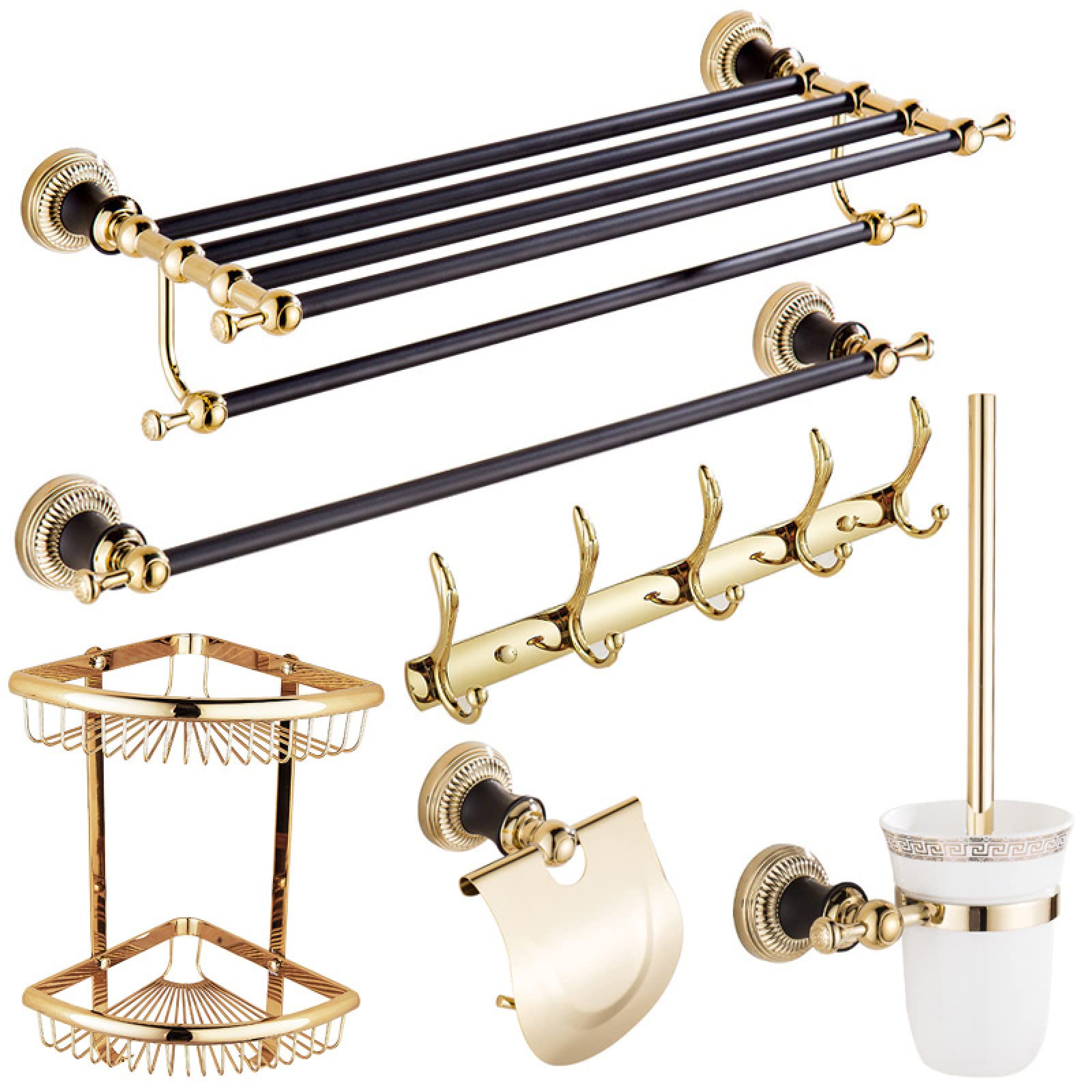 FGXHHS European Style Gold Bathroom Hardware Pendant Set Black Antique Bath Towel Rack Storage Toilet American Style, H