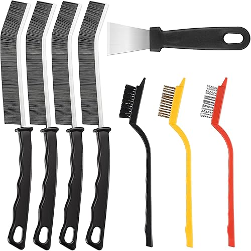 Cepillo de limpieza de hendiduras, 8 herramientas de cepillo de limpieza multifuncional, cepillo de limpieza de hendiduras de cerdas duras, cepillos