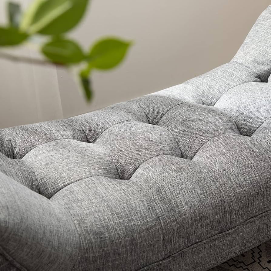 INMOZATA Window Seat Bench Linen Fabric Footstool Bench Storage Arm