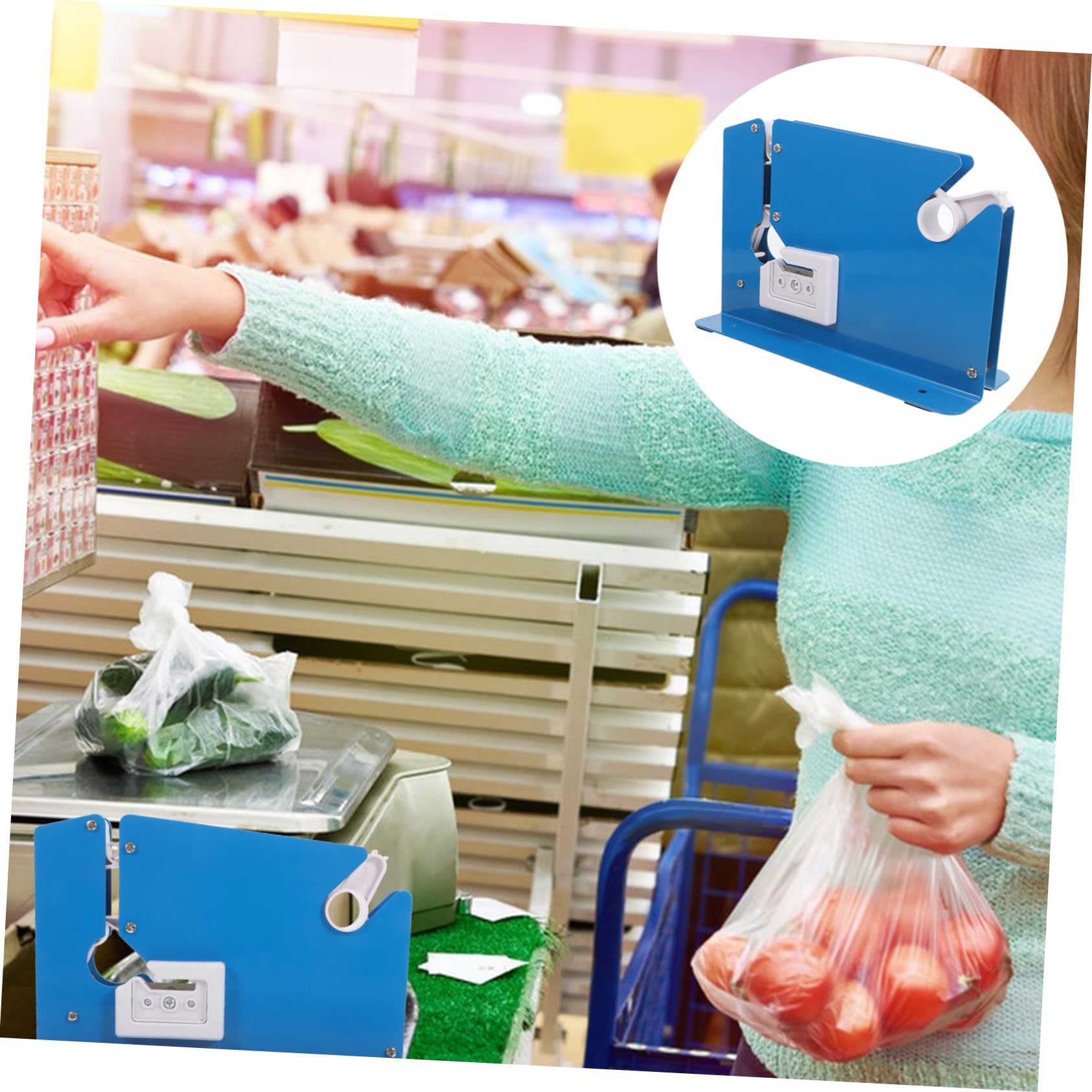 Gatuida Sigillatrice per Sacchetti in Ferro e Plastica Dispenser Nastro Adesivo Blu, Dispositivo Versatile per Sigillatura Sicura di Sacchetti di Prodotti e Verdure in Ristoranti e Case