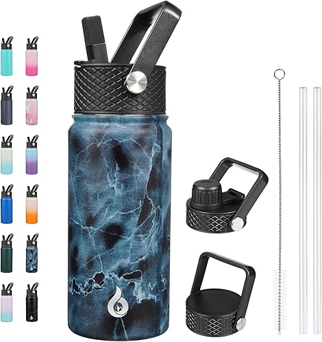 Miniatura 101 de BJPKPK Botellas de agua aisladas con tapa con pajilla, termo frío y caliente de 22 onzas, botella de agua de metal de acero inoxidable con 3 tapas,