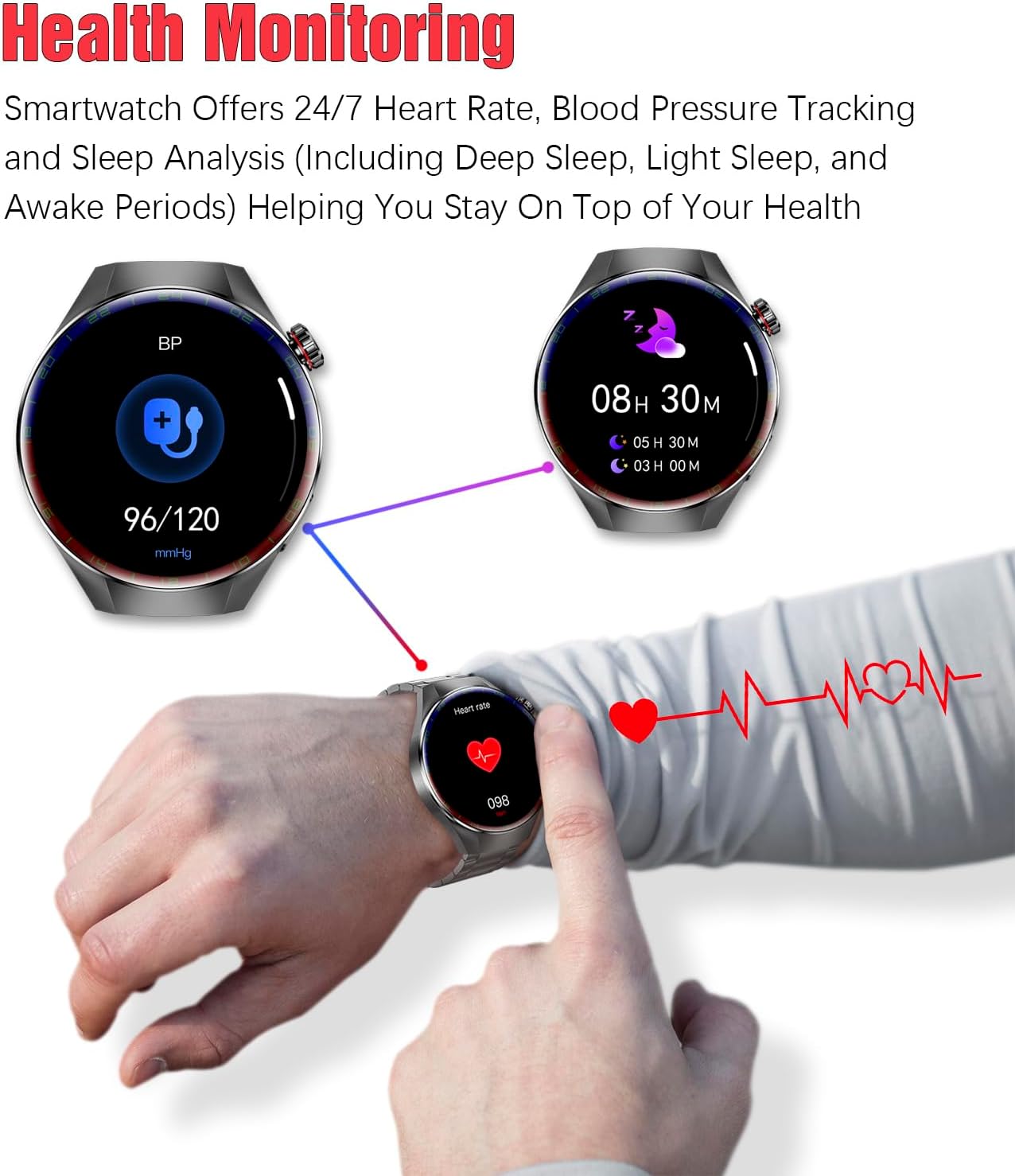 Smart Watches for Men, 1.73" AMOLED Smartwatch with 100 Sports Modes, Heart Rate/Sleep Monitor, Bluetooth Phone Calls, IP67 Waterproof,Fitness Tracker for iPhone/Android (RB Black)