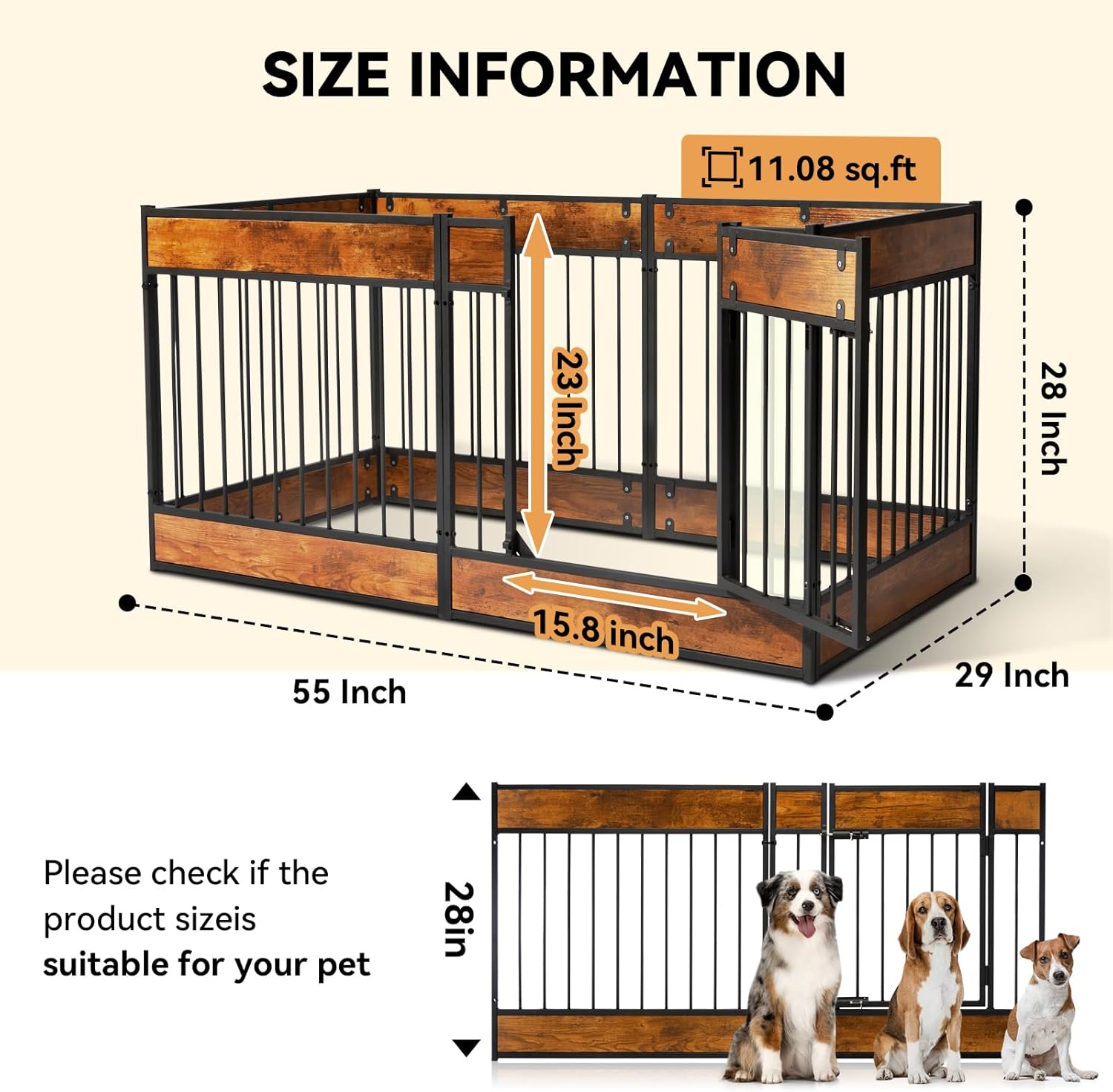 Oranland Dog Playpen Furniture,28" H Heavy Duty Dog Play Pen Indoor,Dog Kennel for Puppy/Small/Medium Dogs,Anti-Rust Coating/Strengthened Dog Fence/Upgraded Lock/Scratch-Resistant Pads,6 Panels
