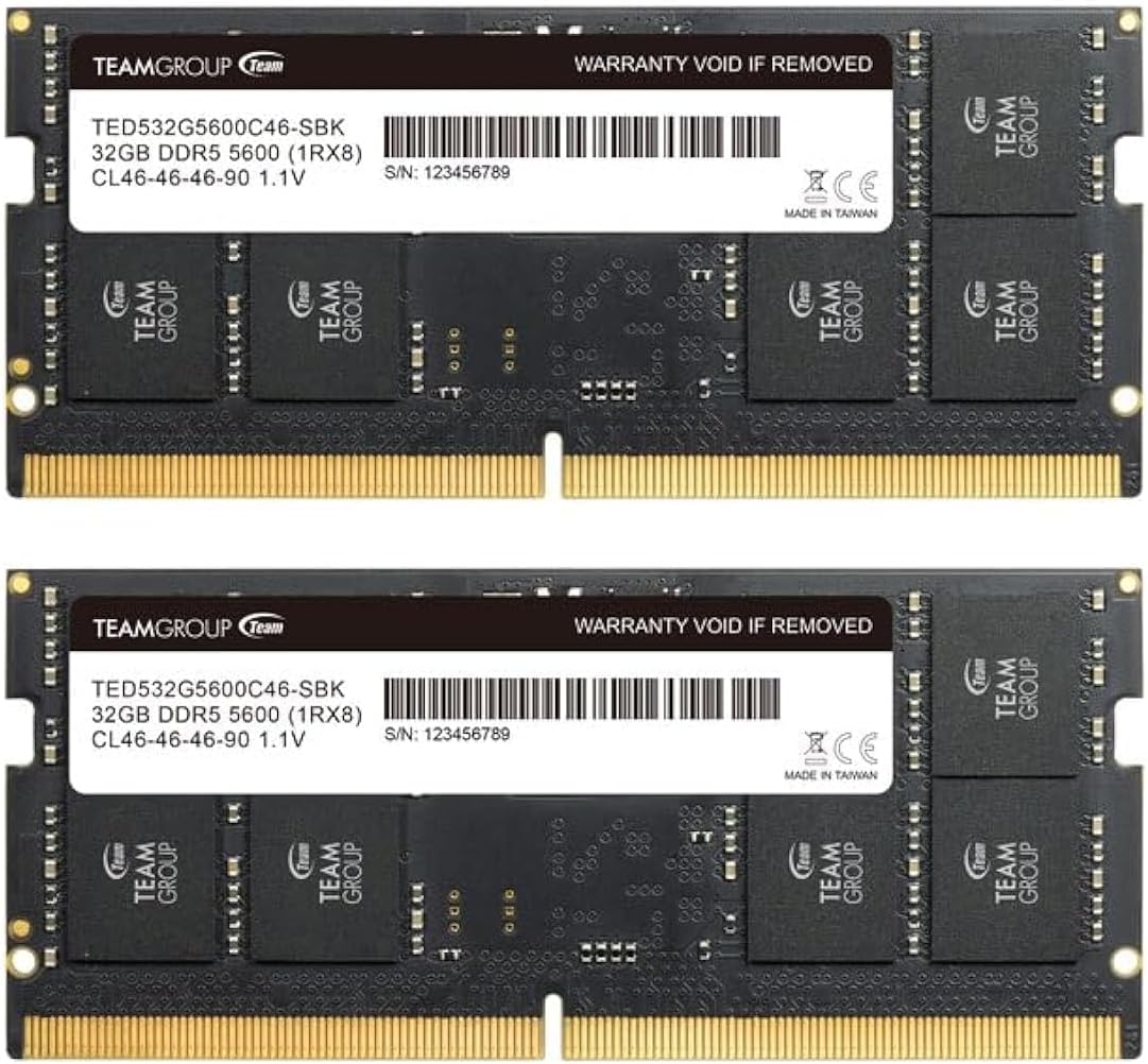 TEAMGROUP Elite SODIMM DDR5 64GB (2x32GB) 5600Mhz (PC5-44800) CL46 Non-ECC Unbuffered 1.1V 262 Pin Laptop Memory Module Ram - TED564G5600C46ADC-S01