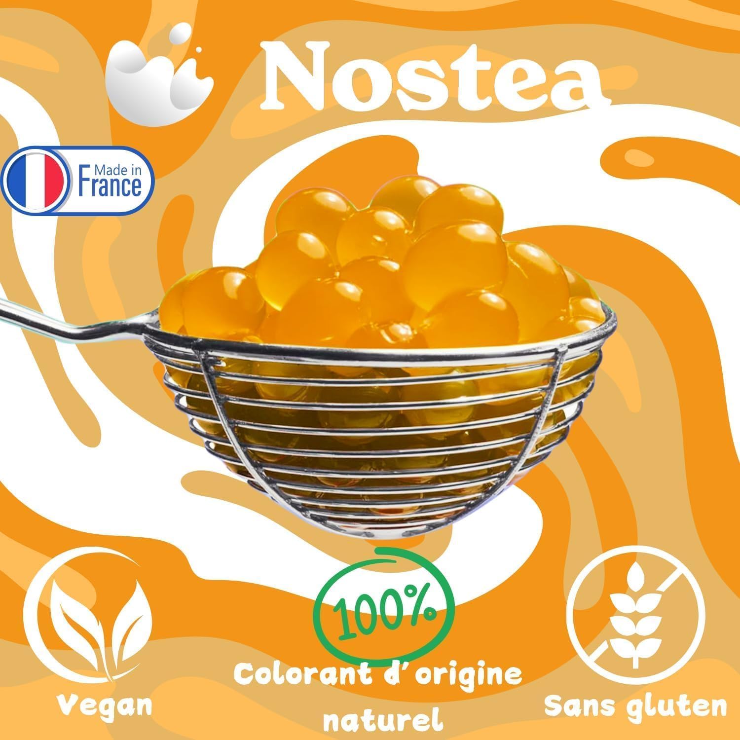 Nostea - Set di 3 vasetti, Perle per Bubble Tea Mango, Passione, Lampone – Popping Boba 100% Vegano, Senza Glutine - Perle al Succo di Frutta per Tè, Bevande - Produzione Francese - 3x 450 gr