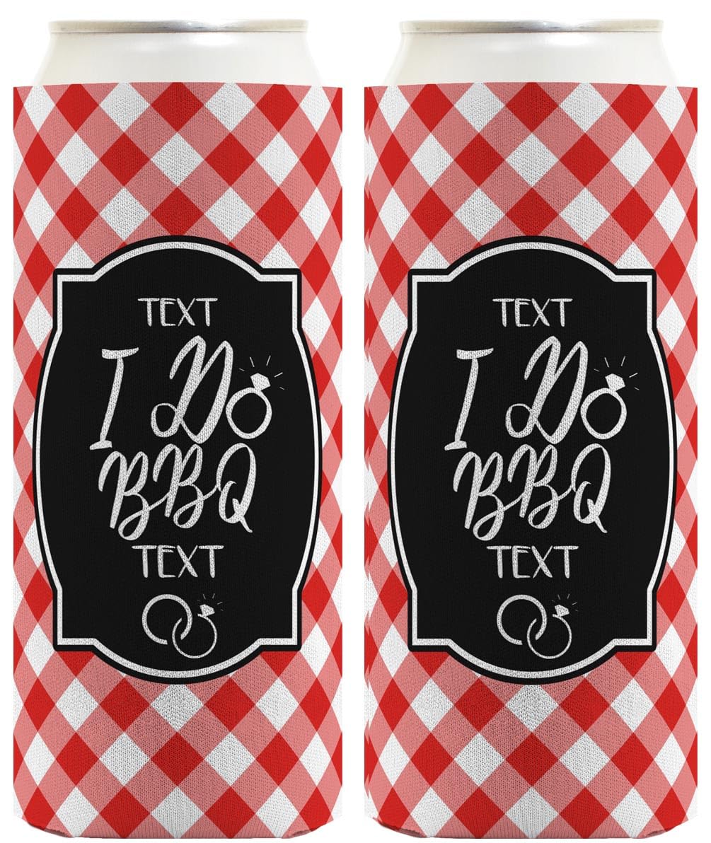 BBQ Wedding Decoration I Do BBQ Customized Text Coolie 2-Pack Personalized Ultra Slim Coolies Red