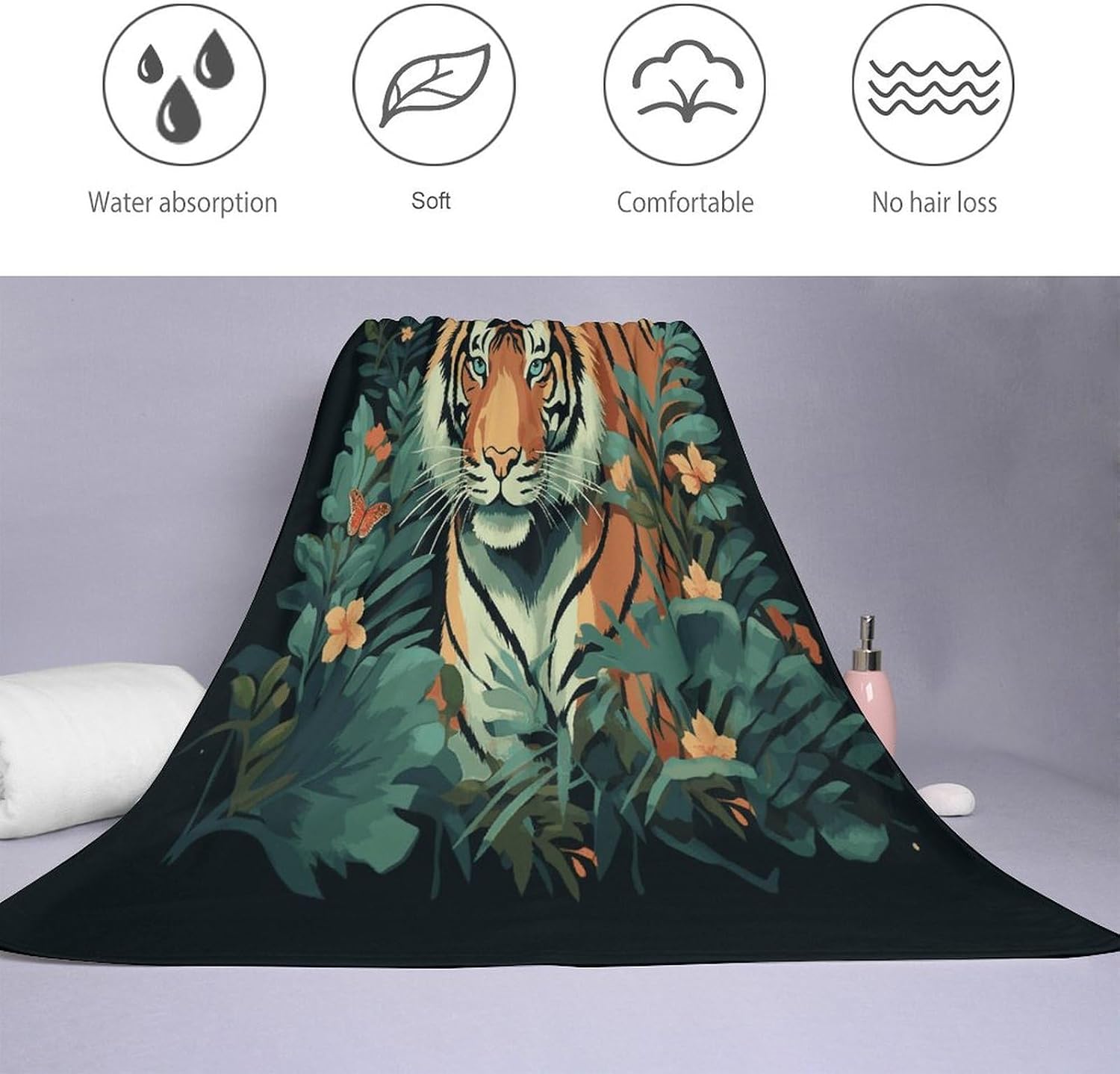 Butterfly and Tiger Towel Vacation Accessories Essentials Soft Lighterweight，Bath Towel for Adults Women Men，Bath Towels Gift for All Occasions, Machine Washable.
