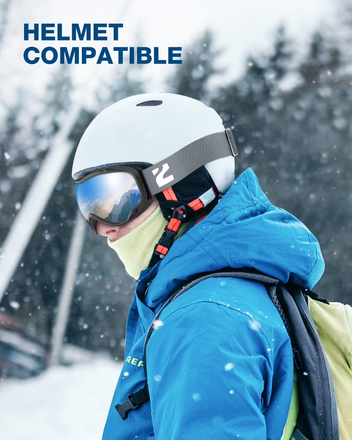 ZIONOR Lagopus B1 - Occhiali da sci OTG anti appannamento, protezione UV, occhiali da snowboard per uomini, donne, adulti e giovani