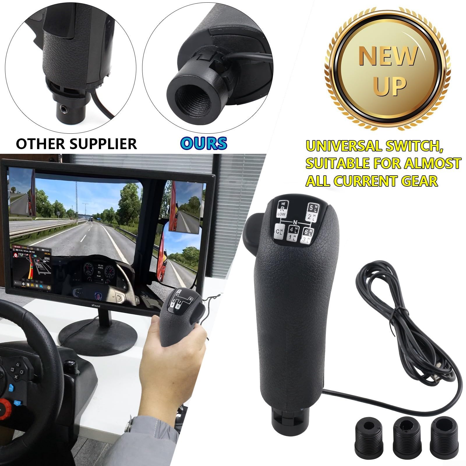 Pommeau de levier de vitesse USB haut-bas, pour manette de vitesse PC USB, pour Logitech G923 G29 G27 G25 TH8A, pour ETS2 et pour ATS, pour simulateur de vitesse de camion Scania