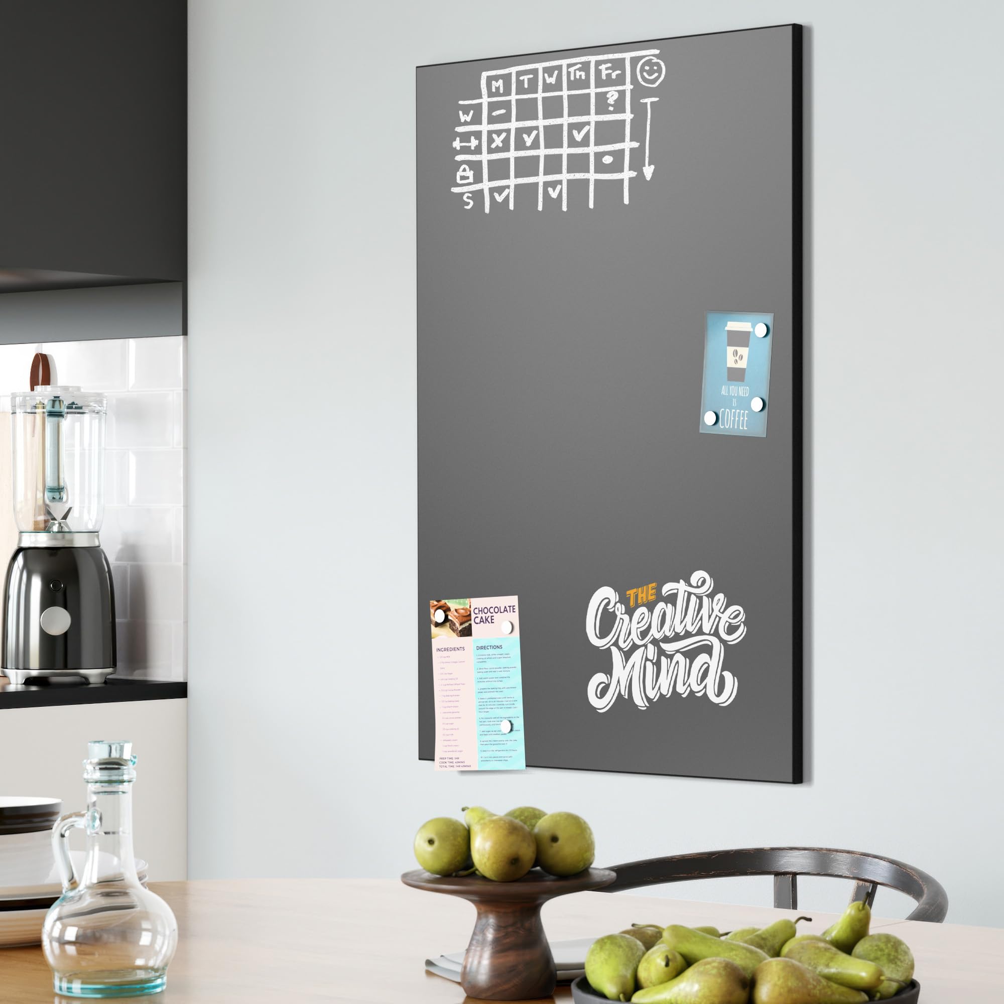 DEQORI Magnetyczna tablica do pisania kredą z nadrukiem UV | motyw "Kreatywna głowa" | wzór prostokątny 60 x 90 cm | metalowa tablica kredowa do pisania – dekoracja ścienna do kuchni, korytarza