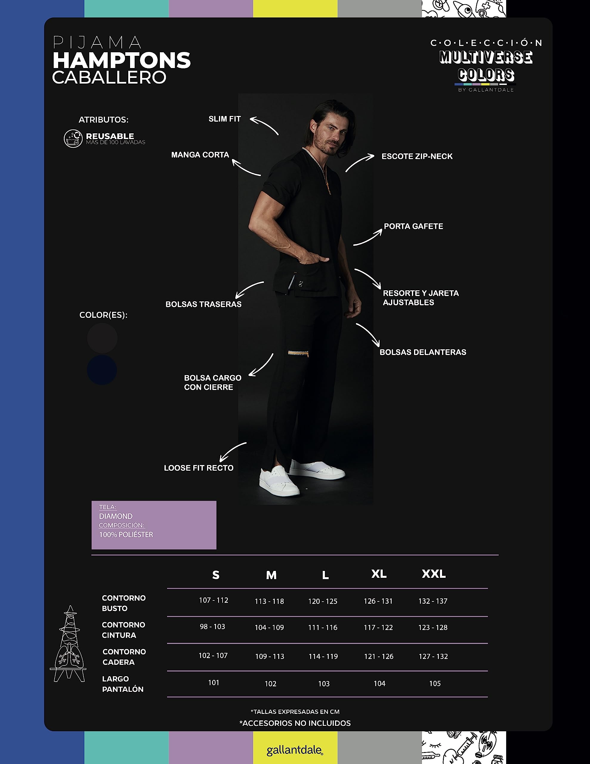 GALLANTDALE Zestaw Sanitarny Hamptons Diamond Człowiek Heavy Duty Uniform Odzież Robocza Piżama Lekarz Lekarz Weterynaryjny