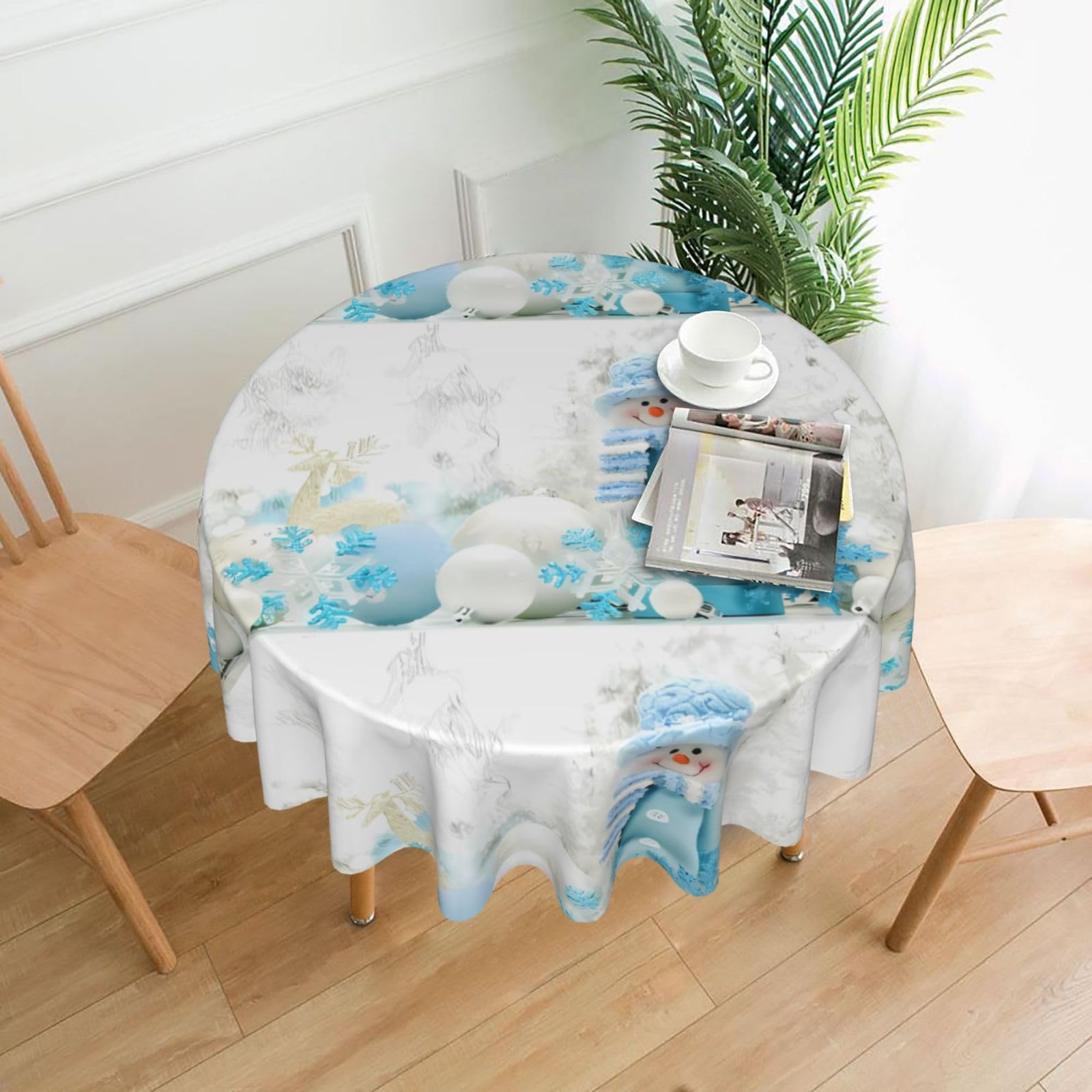 WHJSHOP Happy Snowman Prints Round Table Throw 60 Inch – Waterproof Table Cover for Dining, Coffee Tables, Parties & More - Soft, Wrinkle-Resistant Table Layer