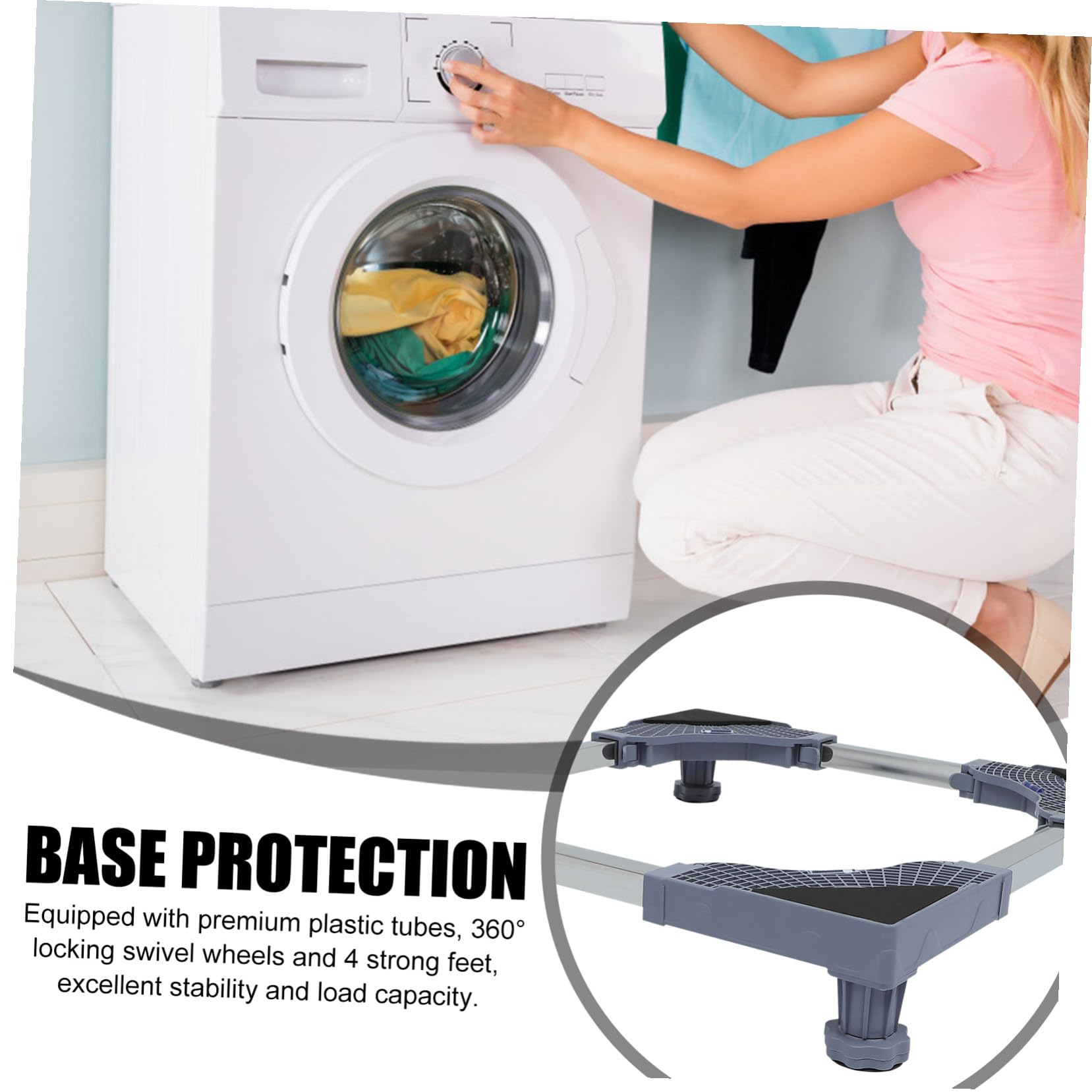 Holibanna Soporte para Lavadora y Refrigerador Base Móvil Ajustable de Plástico, Ruedas Giratorias Bloqueo 360 Grados y 4 Patas Fuertes para Limpieza y Reorganización