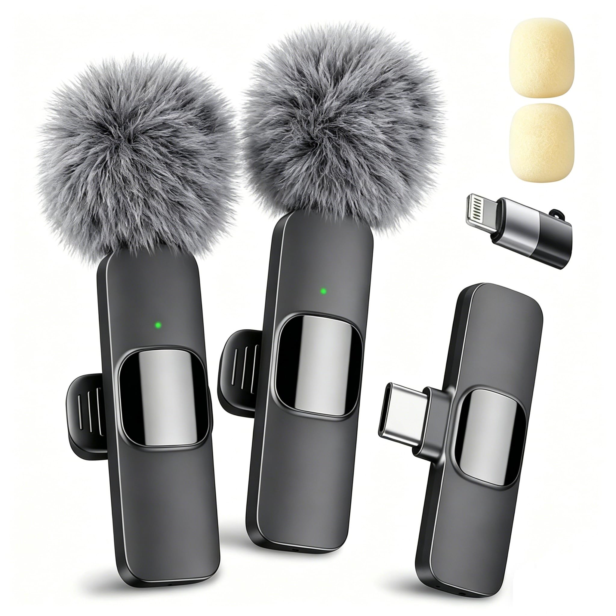 YRF Mikrofon für iPhone Android Handy, Kabelloses Lavalier Mikrofon, Plug&Play mini mikrofon 2,4GHz, USB-C&Lightning, Clip Mikrofon für Videoaufnahmen, Vlogging,Online-Unterricht, tiefschwarz