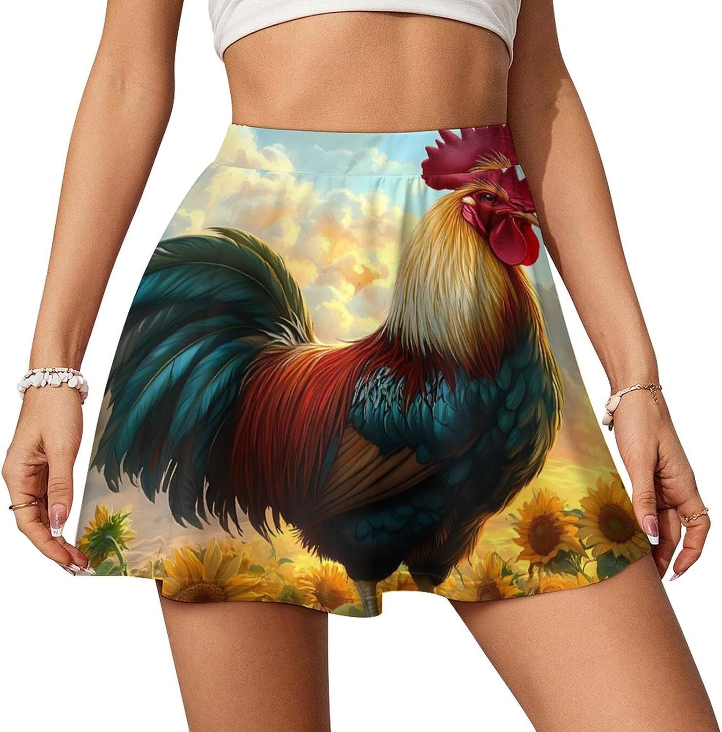 Farmhouse Rooster Women Tennis Skirt Print Golf Skirts Mini Casual Workout Skorts