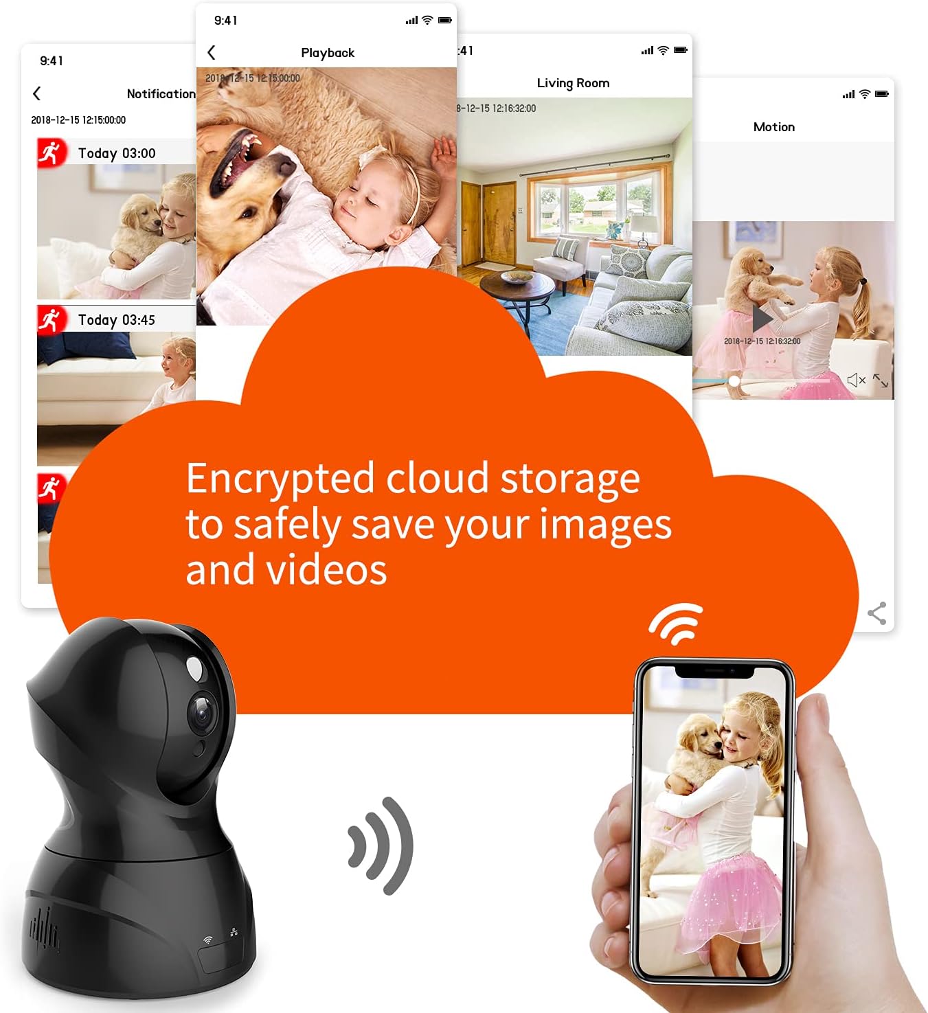 Syeh Wireless Home Security Camera - 360 Degree WiFi Surveillance Cloud Camera Indoor with Motion Detection Night Vision for Baby Monitoring,Two-Way Audio,Black