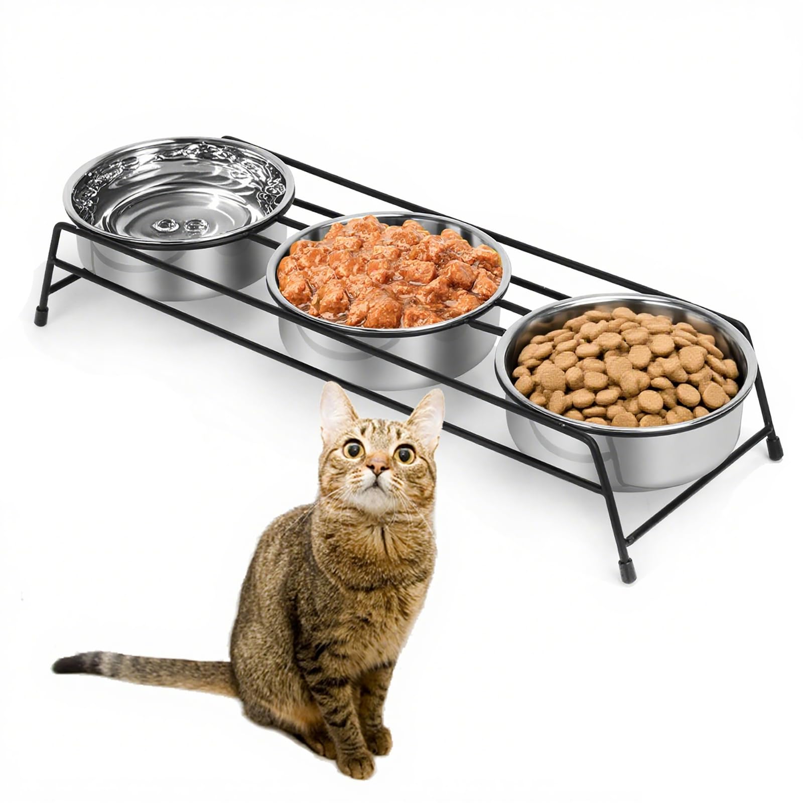 Erhöhte Katzennäpfe für Hunde und Katzen, 3 Edelstahl-Futterschalen für Katzen, Welpen, Kaninchen