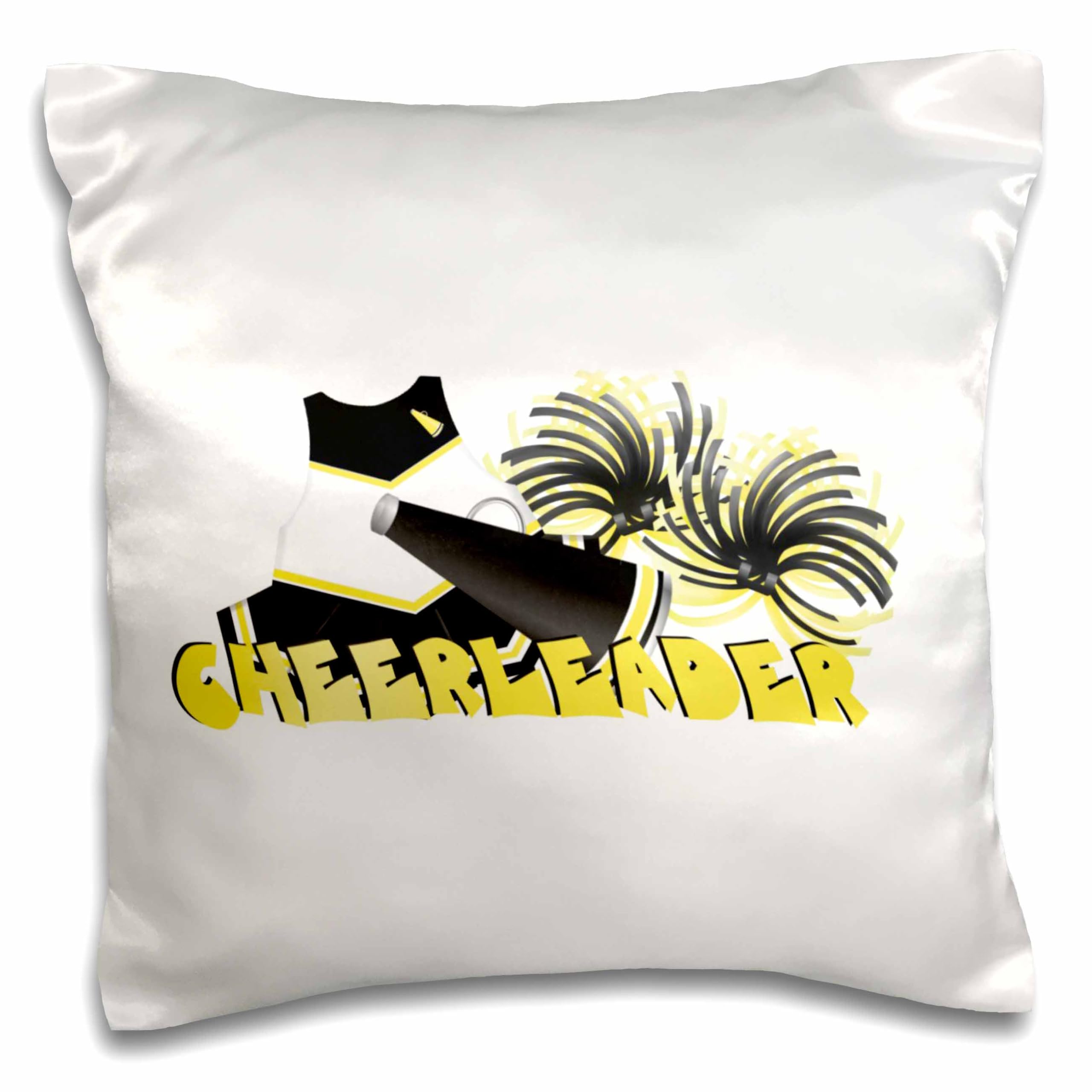 3dRose Black and Gold Cheerleader - Pillow Case, 16 by 16-inch (pc_26012_1)