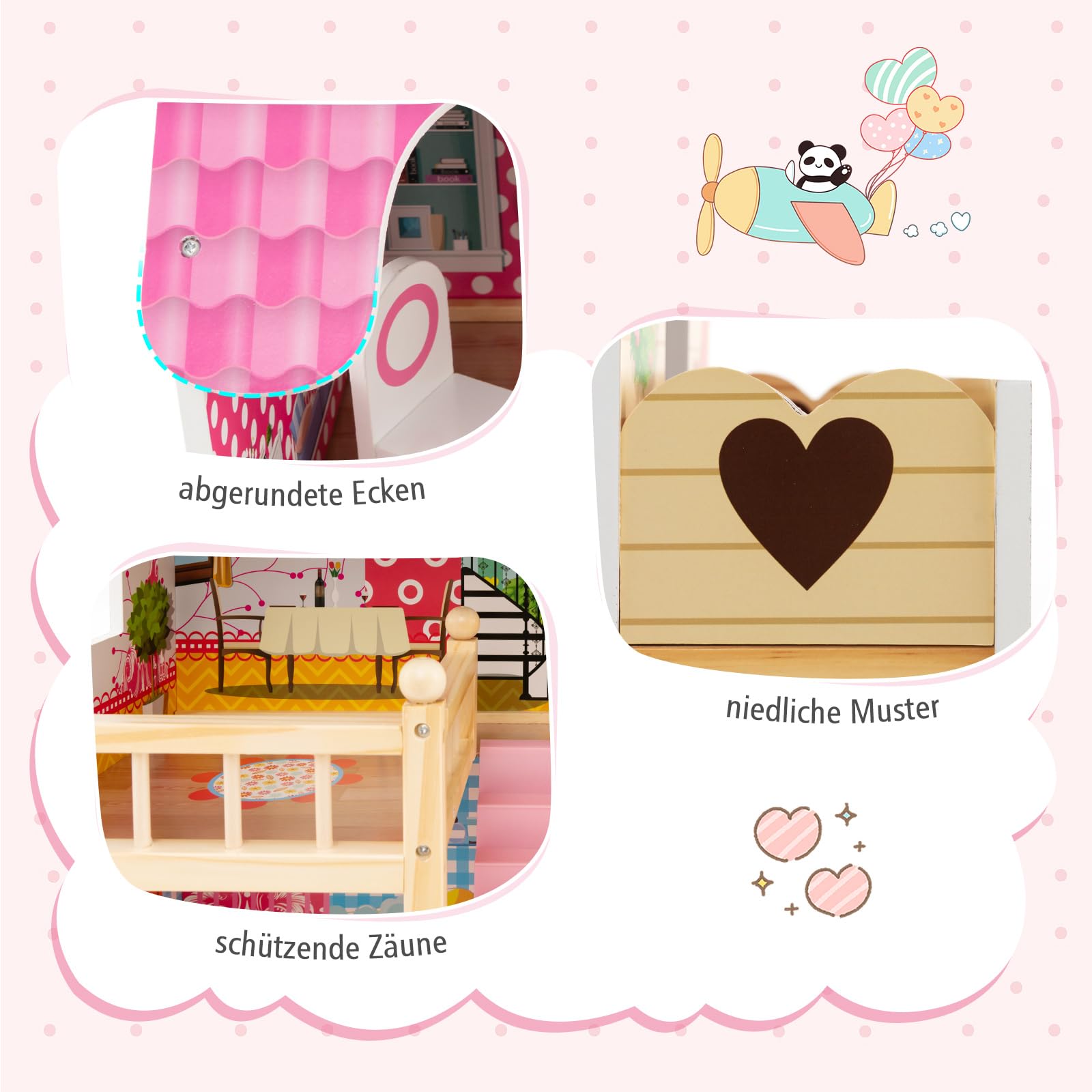COSTWAY Poppenhuis van hout, poppenvilla met meubels en accessoires