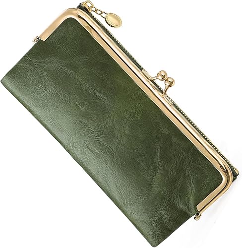 Billeteras vintage para mujer, grande, plegable, con cierre de beso, de cuero, con cremallera, monedero