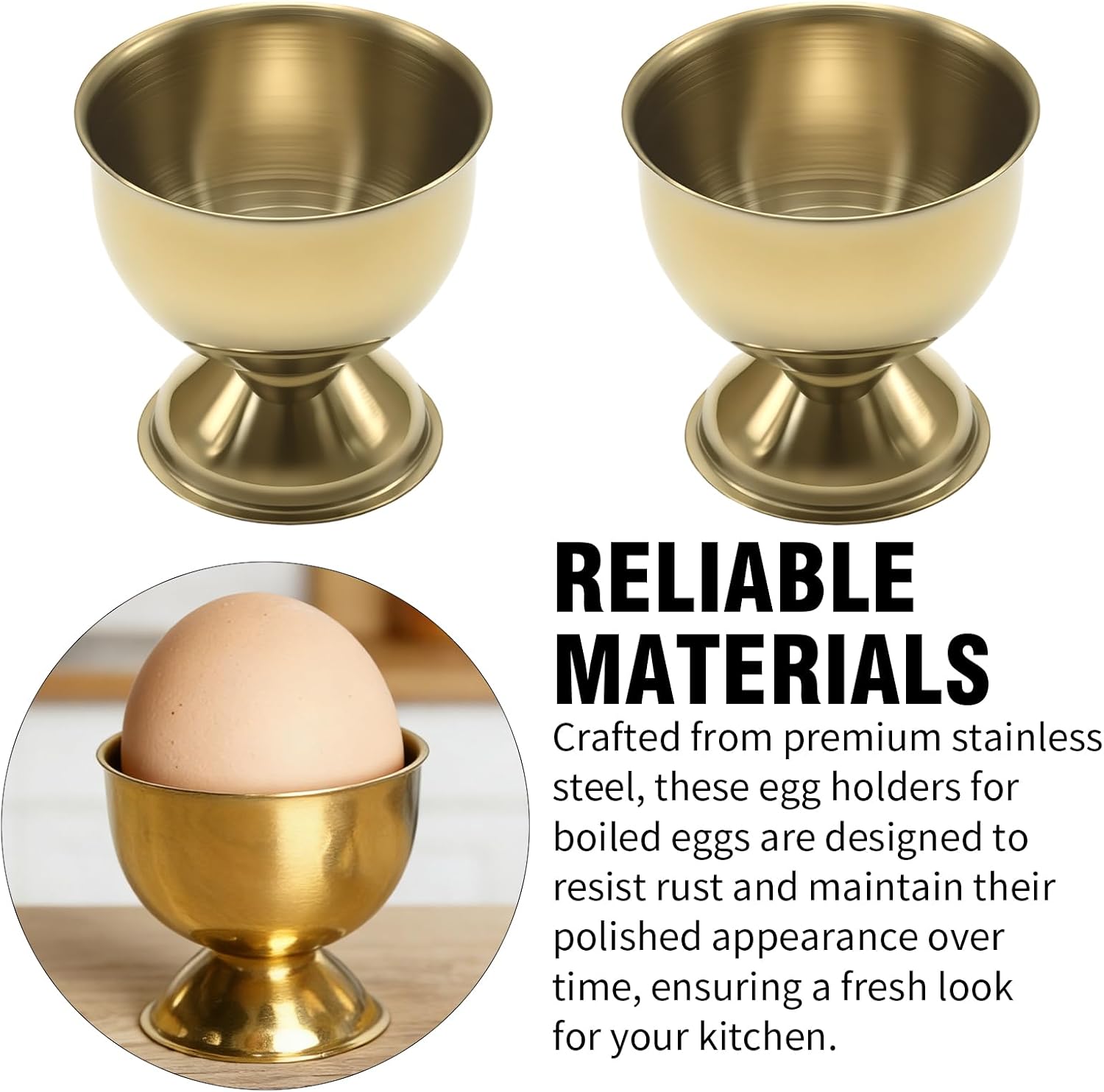 4 Pcs Gold Stainless Steel Egg Cups, Egg Holder for Soft & Hard Boiled Eggs, Perfect for Breakfast and Dips