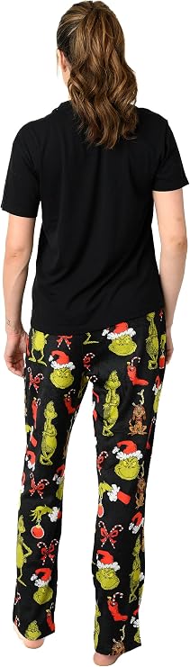 The Grinch Womens Pajama Set Christmas Dr Seuss Minky Plush Pants and T-shirt
