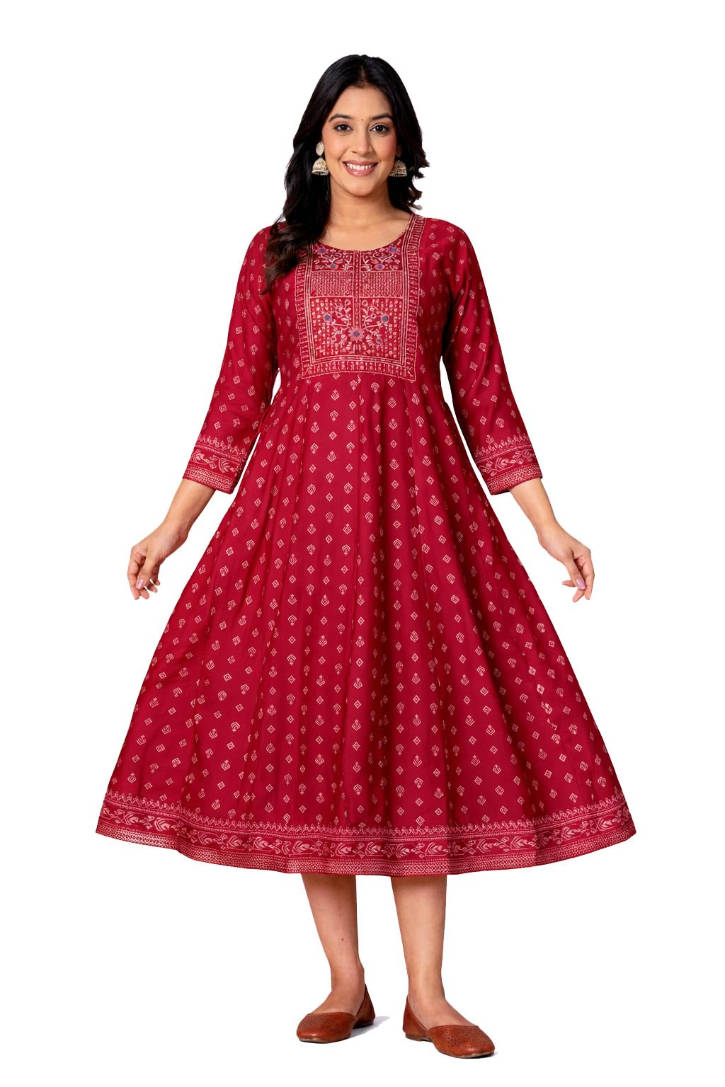 Banira Women’s Rayon Printed Flared Kurti | 3/4 Sleeve Round Neck Ethnic Anarkali Style Kurta | Casual (M-3XL)-picture-16