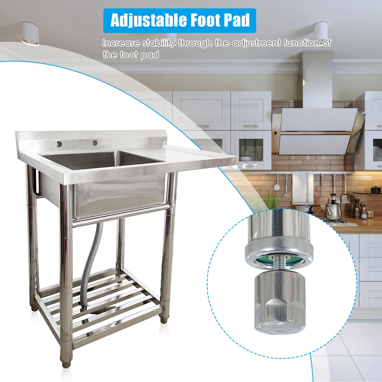 Gewerbliches Edelstahl-Spülbecken für Restaurants, freistehendes Küchenspülbecken mit Werkbank für den Außenbereich, ideal für Landhausküchen, Badezimmer, Bars und Waschküchen.