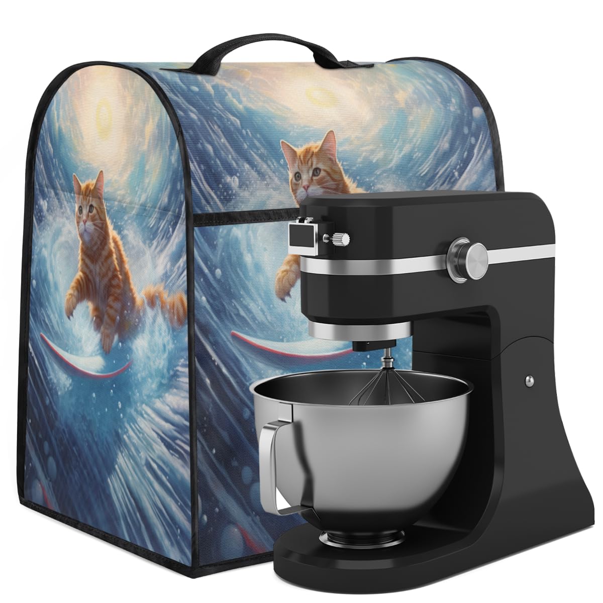 Coffee Maker Cover Cat Surf Kitchen Appliance Covers Small Appliance Covers Blender Cover Juicer Cover Dust Covers for Kitchen Appliances with Top Handle and Pockets,Washable,B397