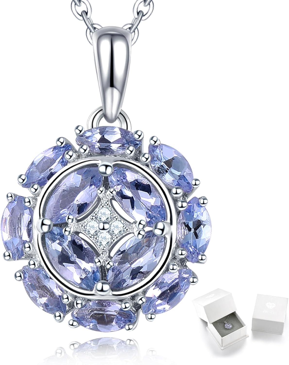 Pendant Necklaces for Women Setting Natural Gemstone Chrome Diopside Tanzanite Birthstone Pendants S925 Sterling Silver Cubic Zirconia Classic Style Fine Jewelry for Her