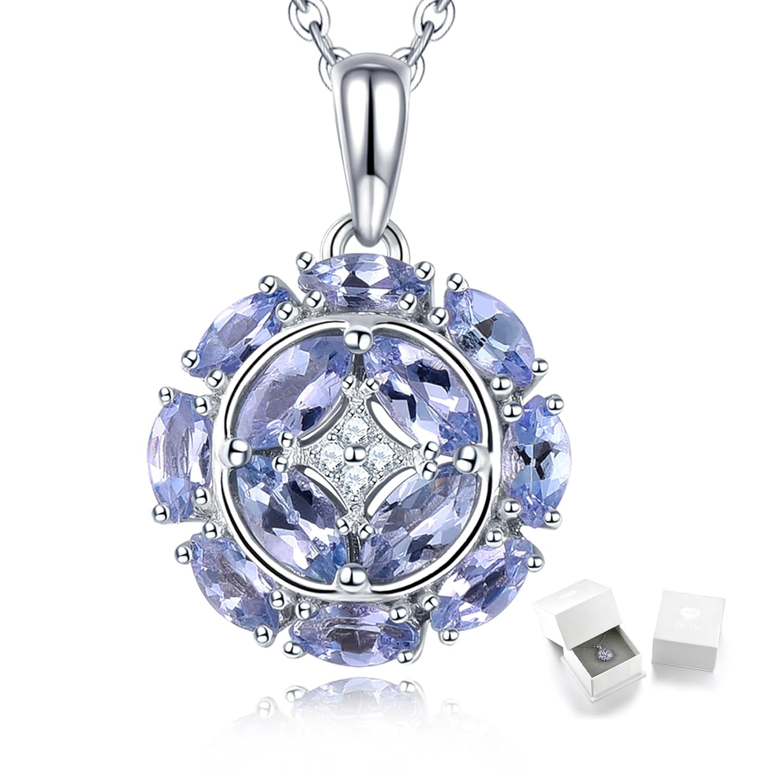 Pendant Necklaces for Women Setting Natural Gemstone Chrome Diopside Tanzanite Birthstone Pendants S925 Sterling Silver Cubic Zirconia Classic Style Fine Jewelry for Her