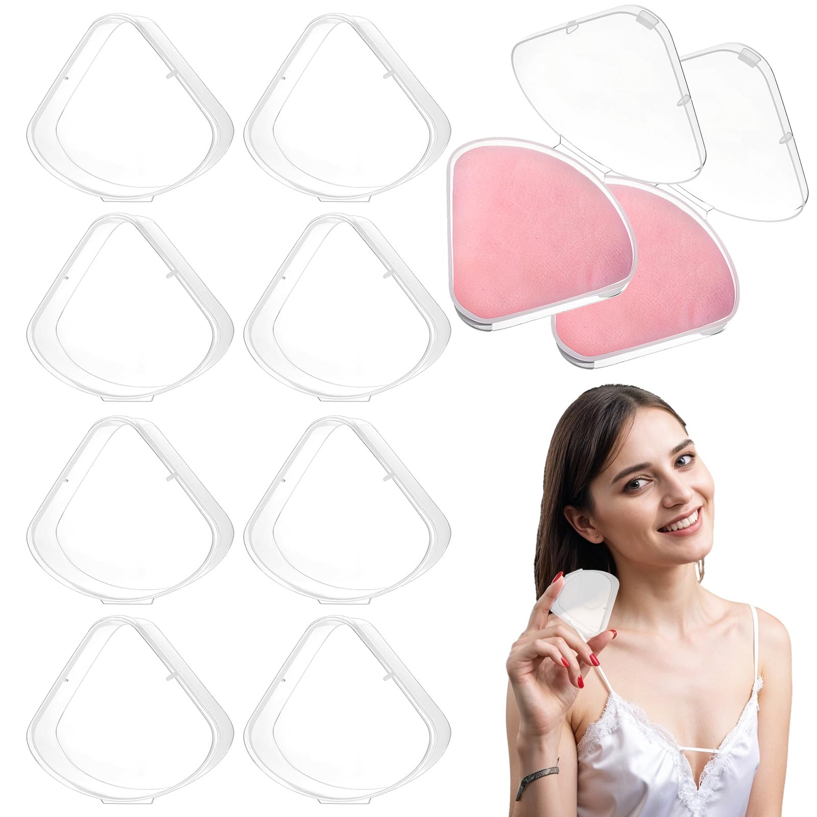 12 PCS Powder Puff Holder Cases Portable Triangle Makeup Sponge Box Pocket Cosmetic Puff Box Travel Beauty Blender Holder Clear Re