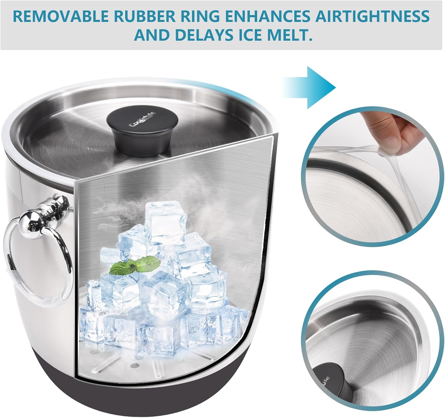 Double-Wall Stainless Steel Insulated Ice Bucket With Lid & Ice Tong [3 Liter] Included Strainer Keeps Ice Cold & Dry, Home Bar, Chilling Beer, Champagne, Wine Bottle