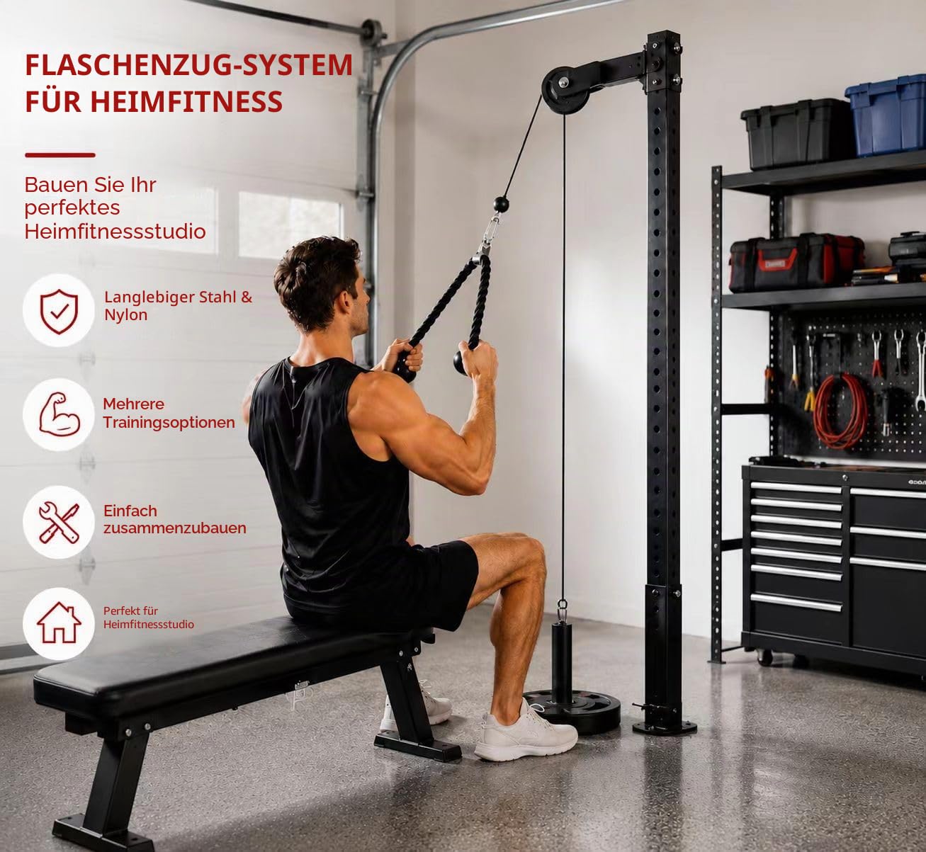 Seilzug Fitness Gym, Kabelzug Fitness Kabel Latzug Unterarmtrainer für LAT Pull Down, Bizeps Curl, Trizeps,Arm Krafttraining Kabelzug Pulley System