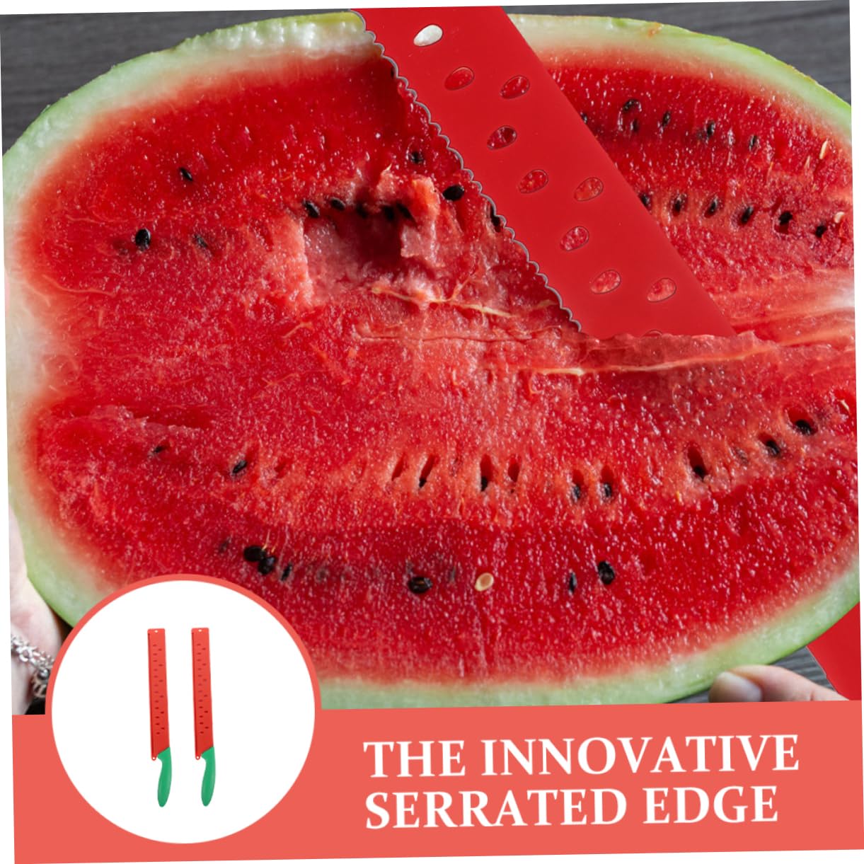 GLEAVI 2 Stück Wassermelonenmesser aus Edelstahl, Rot, Gezahnt