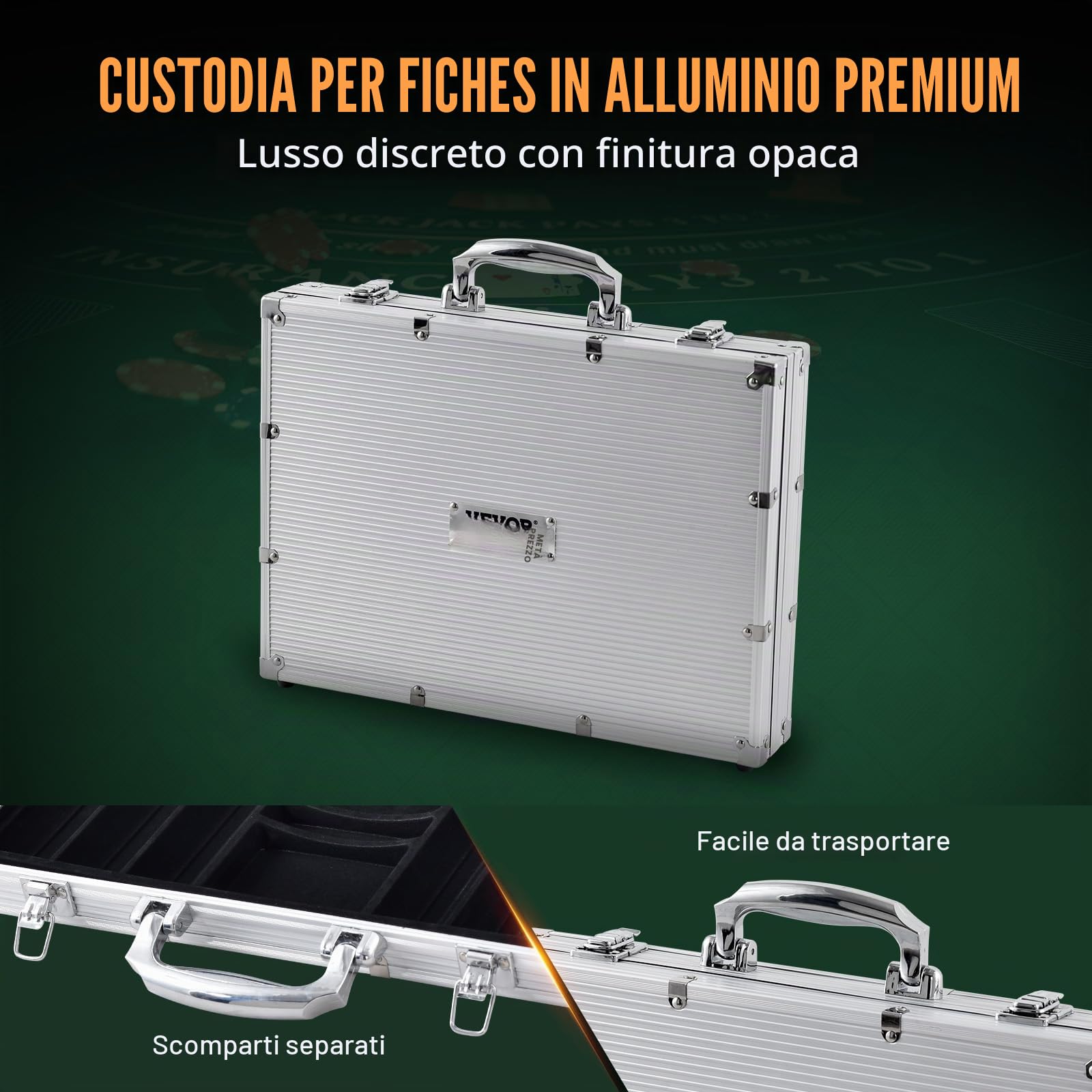 VEVOR Set Poker 500 Pezzi Valigetta Alluminio Fiches Carte Bottoni Dadi Texas Hold'em Blackjack