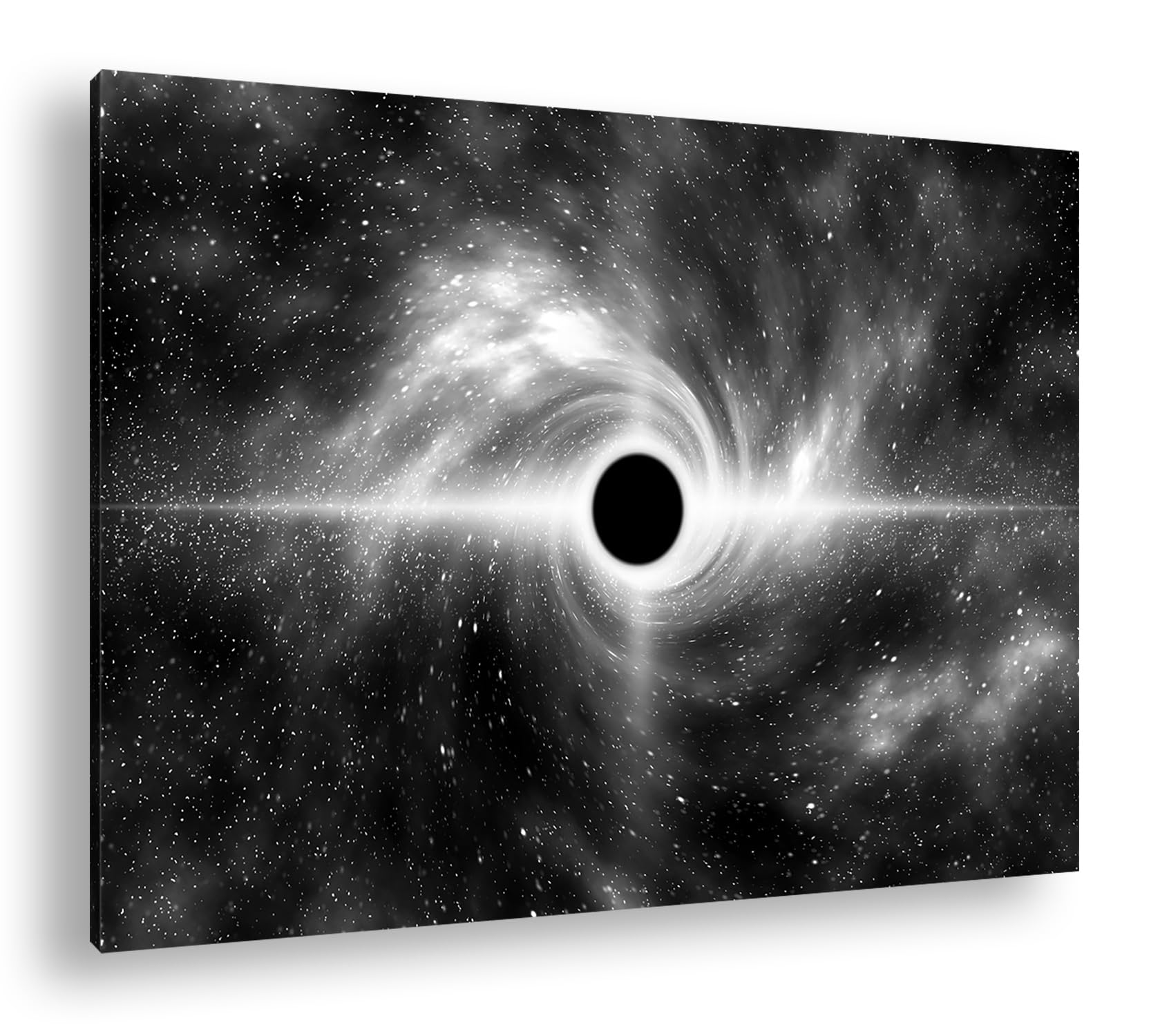 deyoli Ilustración de un agujero negro. Formato: 90 x 60 cm. Efecto: negro/blanco como lienzo, diseño listo enmarcado en marco de madera auténtica, impresión digital de alta calidad con marco