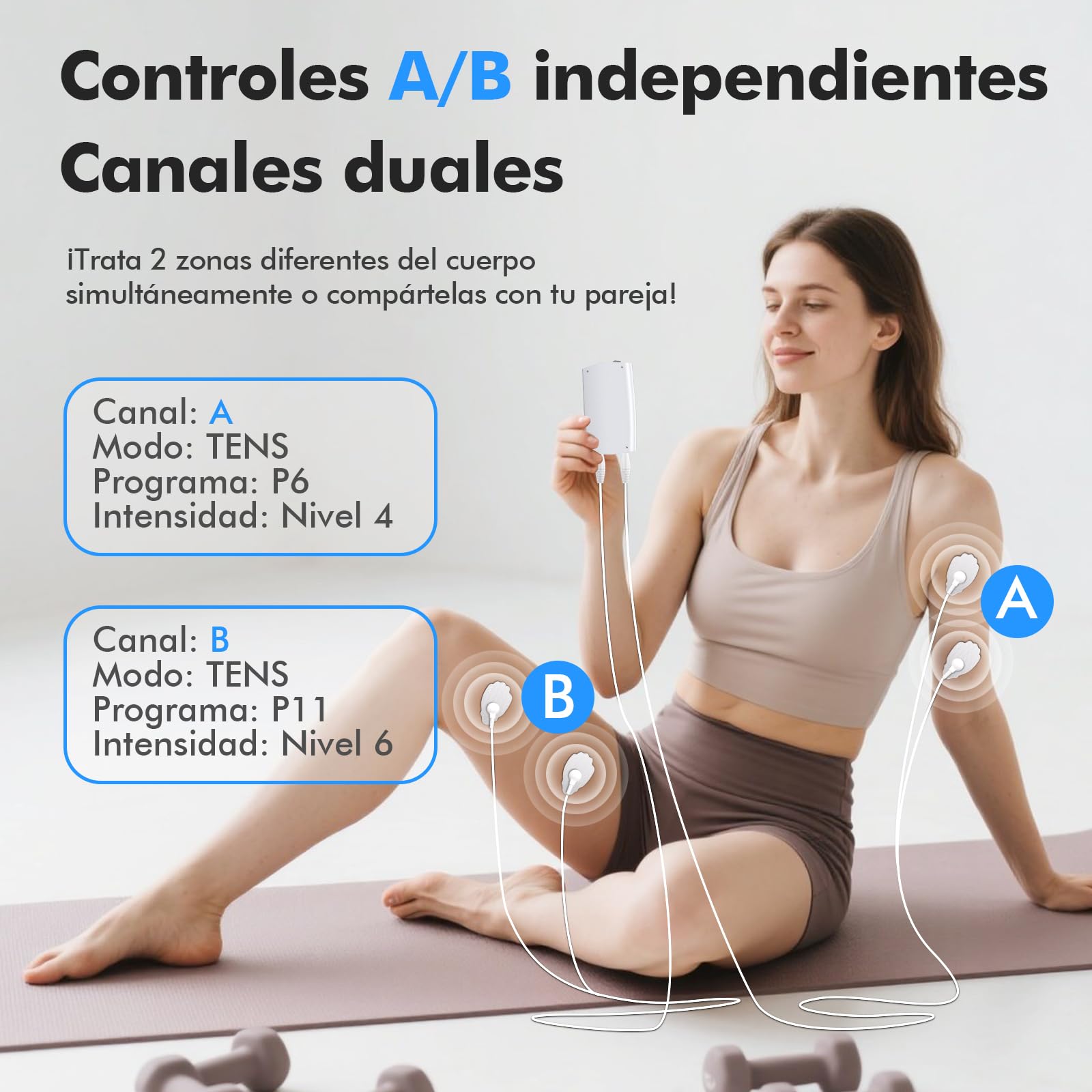 Electroestimulador Muscular 3 en 1 TENS EMS Masaje Electrodos con 24 Programas 2 Canales 10 Electrodos TENS 20 Niveles de Intensidad para Muscular Relajación