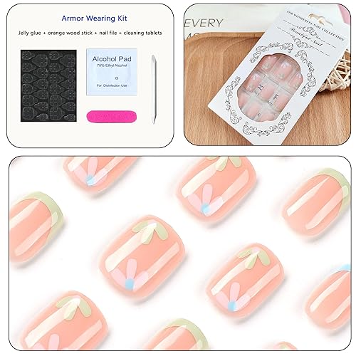 Miniatura 3 de Uñas cortas a presión, cuadradas, bonitas, color nude, uñas postizas acrílicas con diseño de punta francesa blanca, uñas postizas artificiales